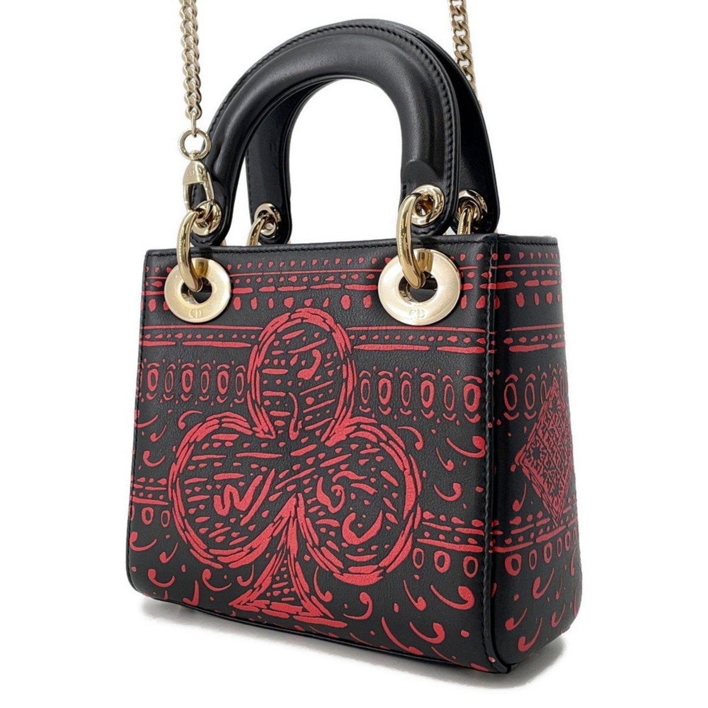 Christian Dior Black Red Color Leather Handbag  