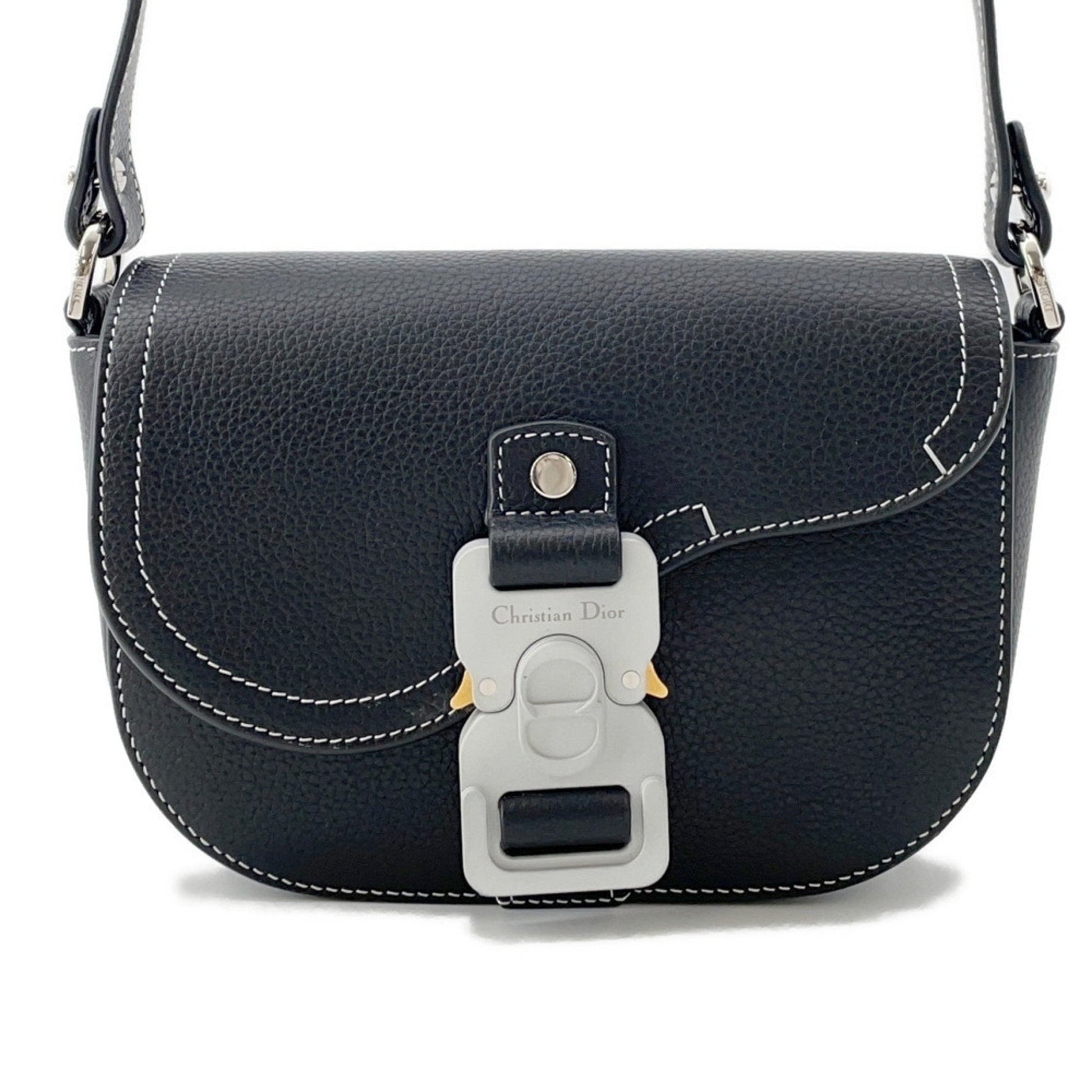 Christian Dior Black Leather Messenger Bag Saddle Bag Shoulder Bag  