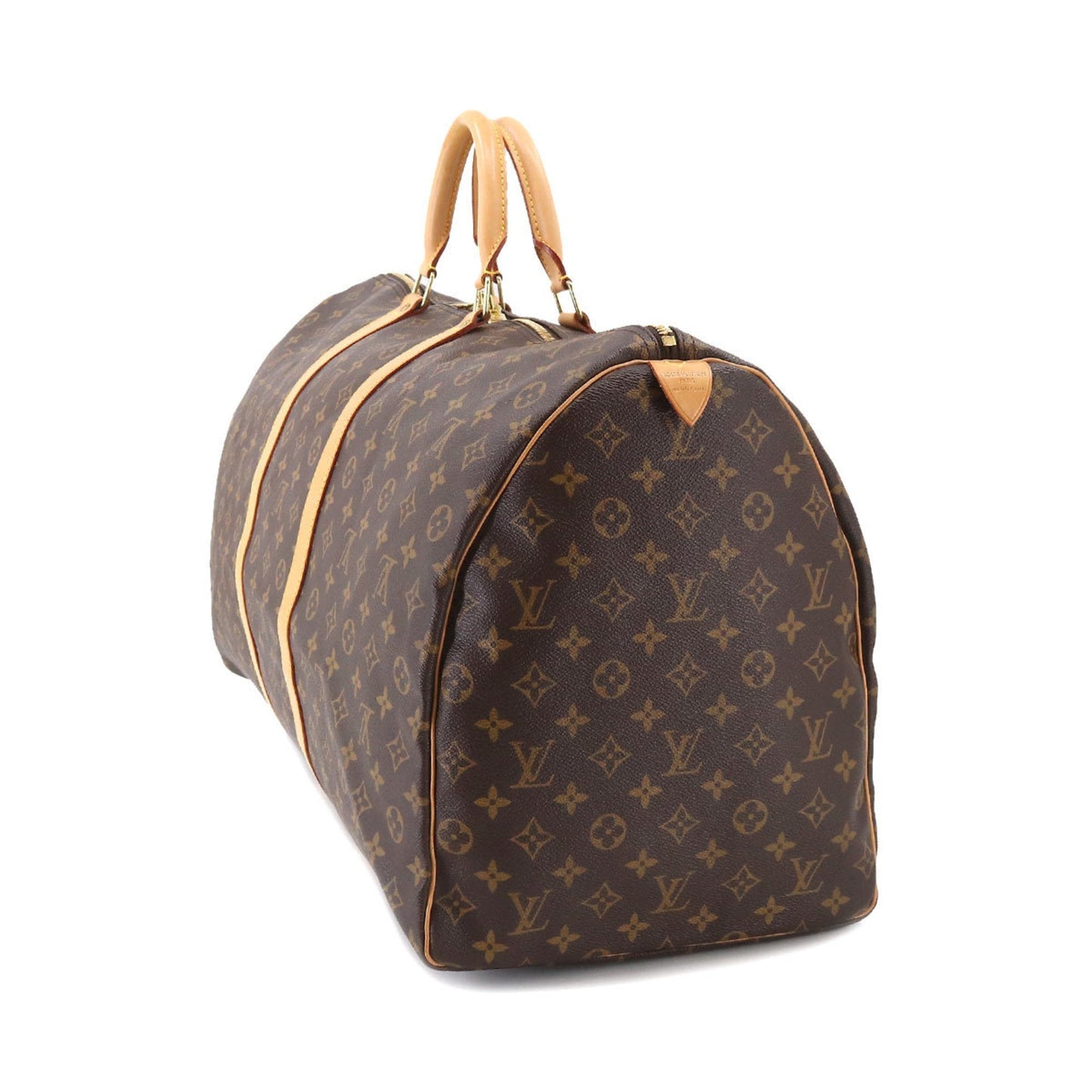 LOUIS VUITTON Monogram Keepall 60 Boston Bag Brown Gold Hardware