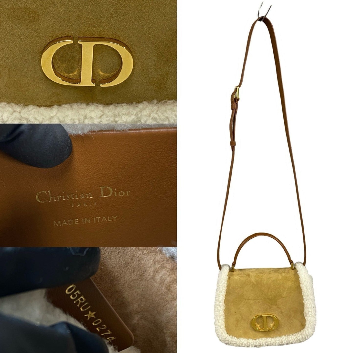 Christian Dior Beige White Leather Handbag Shoulder Bag  