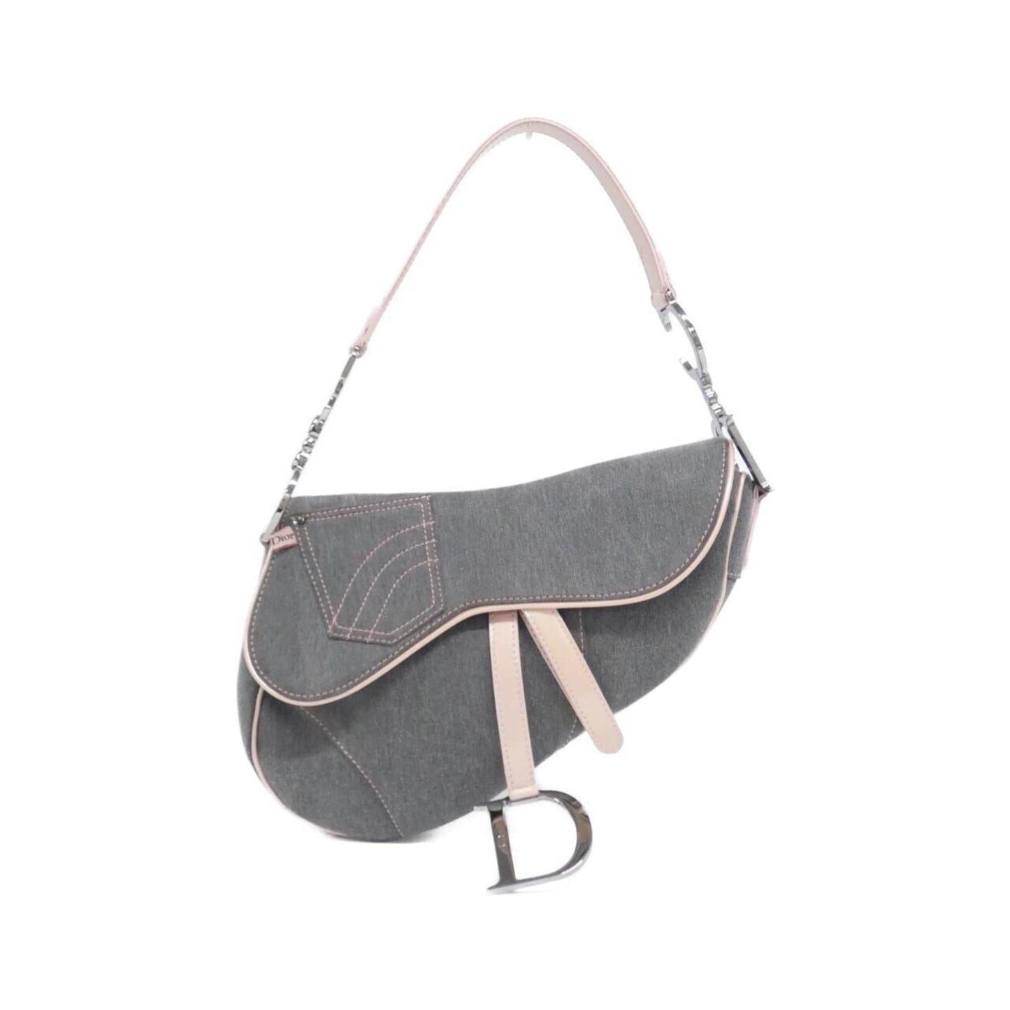 Christian Dior Gray Pink Denim Shoulder Bag  