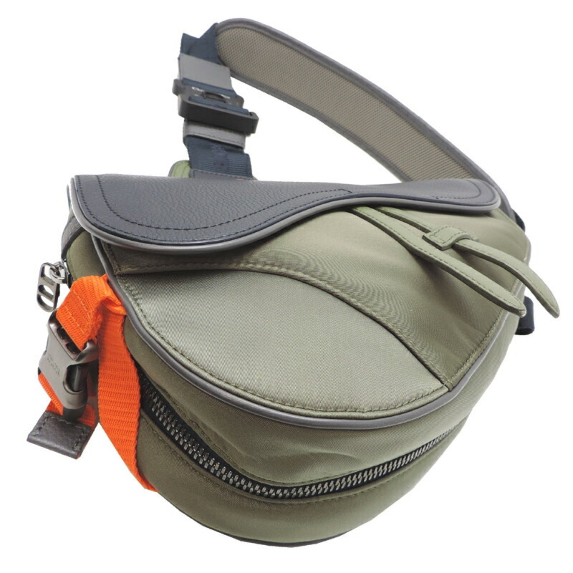 Christian Dior Khaki Leather Nylon Sling Bag  