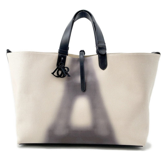 Christian Dior Black Ivory Canvas Leather Tote Bag  
