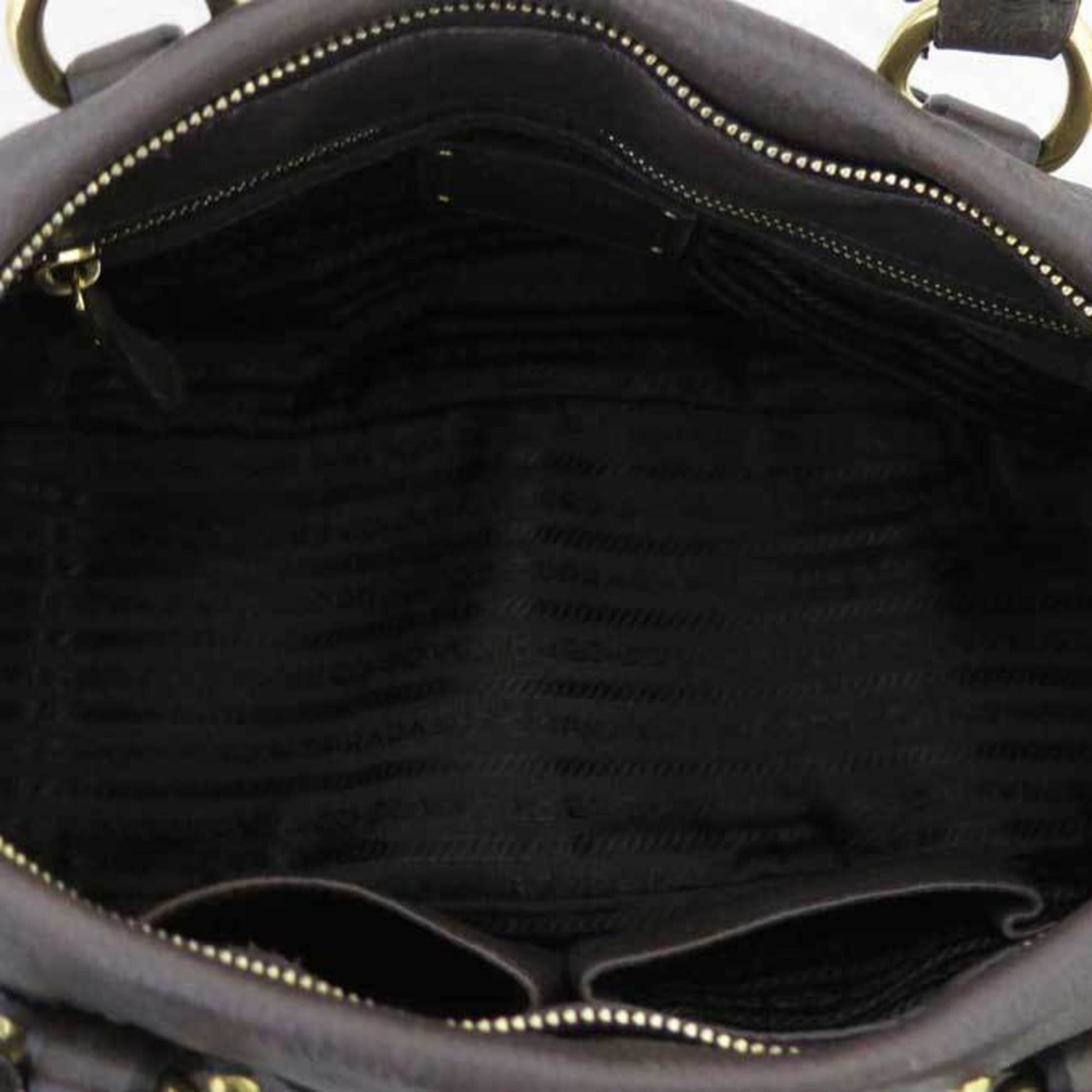 Prada 2way Bag logo brown x gold metal fittings leather handBag shoulder ladies