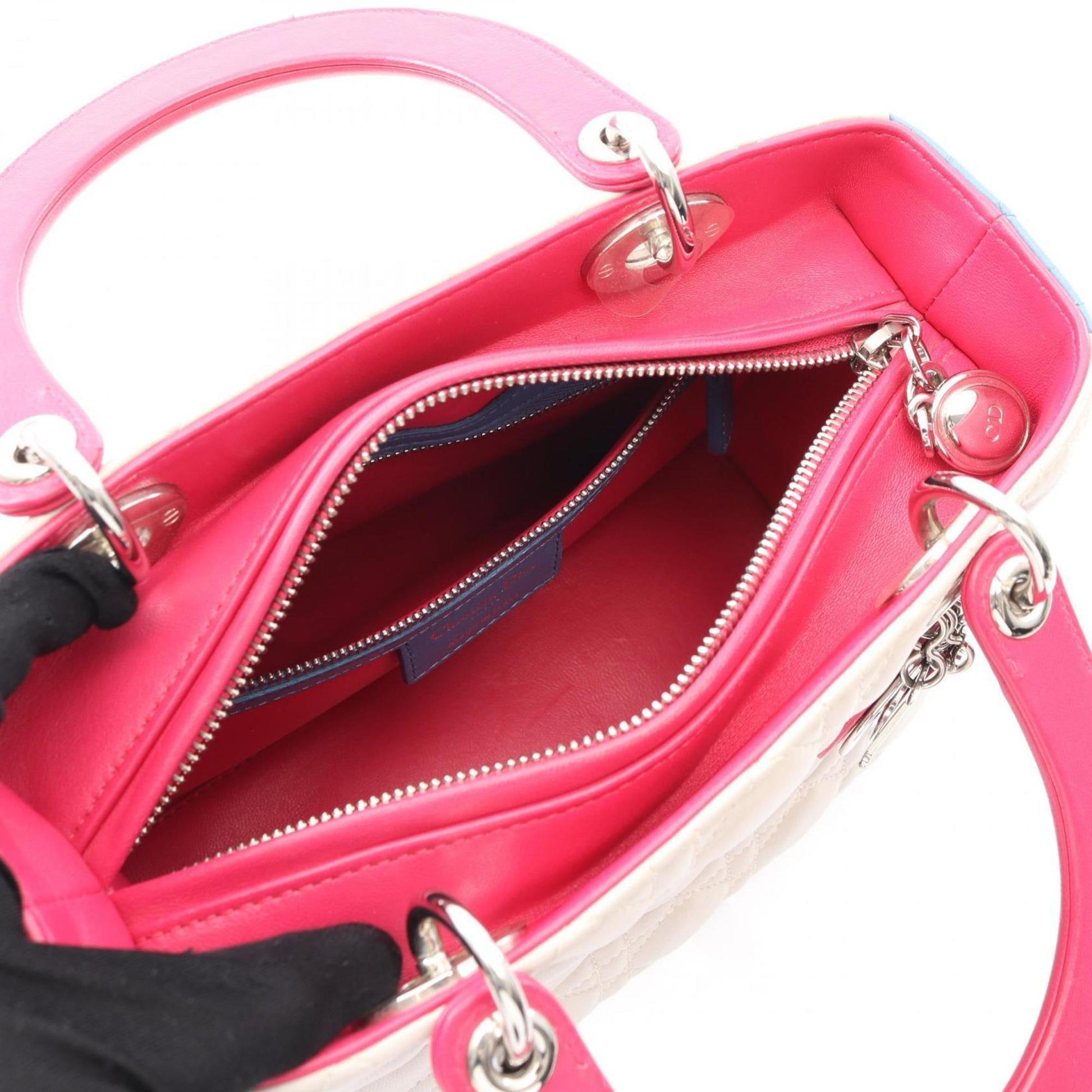 Christian Dior Beige Blue Pink Leather Handbag  