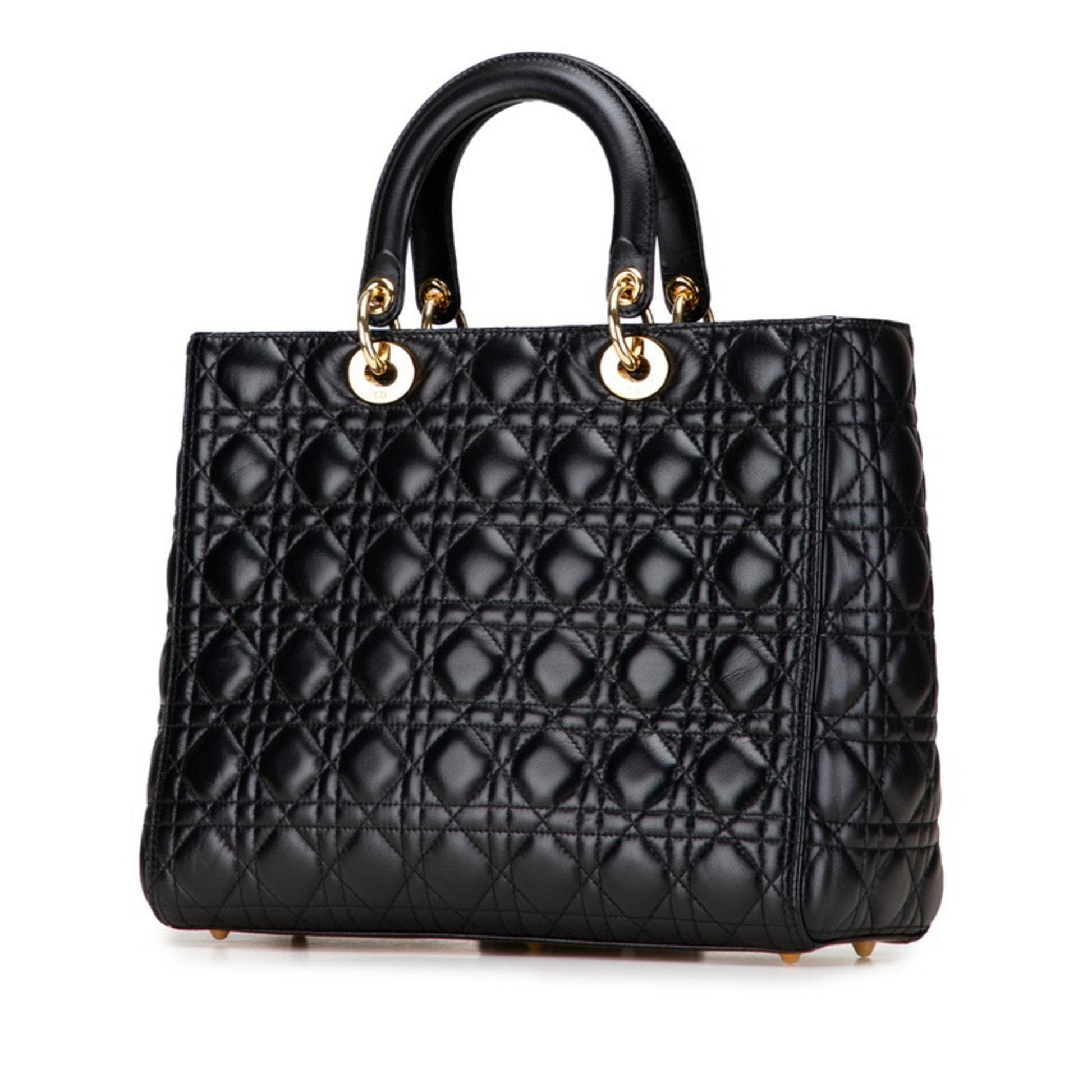Christian Dior Lady Dior Black Leather Handbag Shoulder Bag  