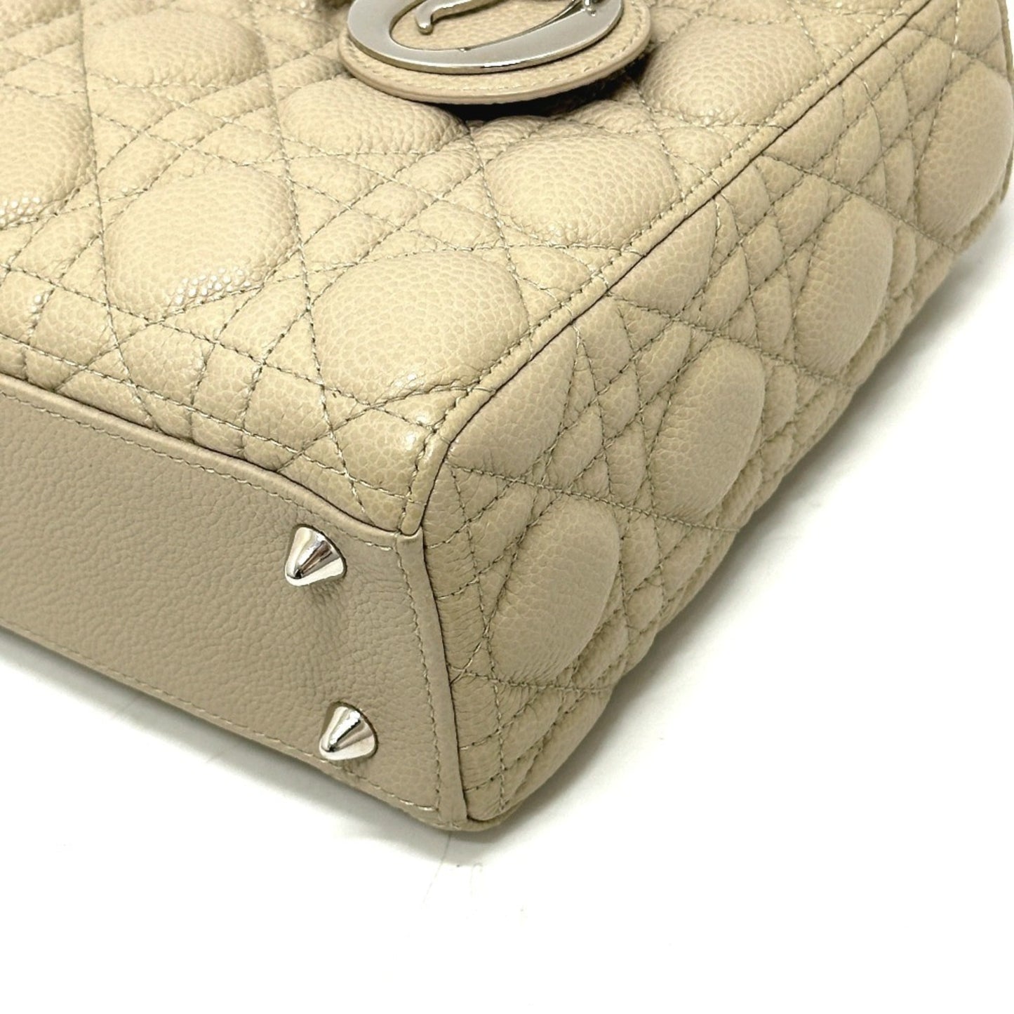 Christian Dior Lady Dior Beige Leather Handbag  