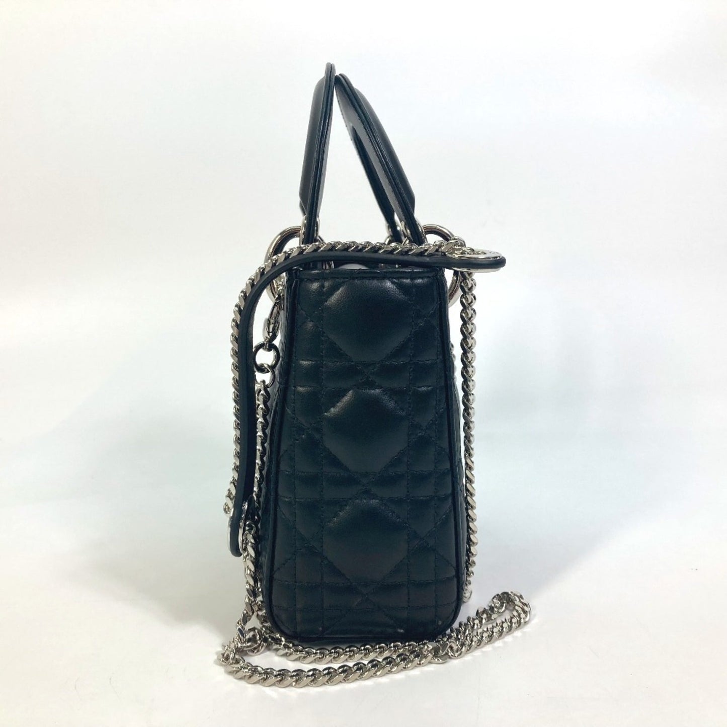 Christian Dior Lady Dior Black Leather Shoulder Bag  