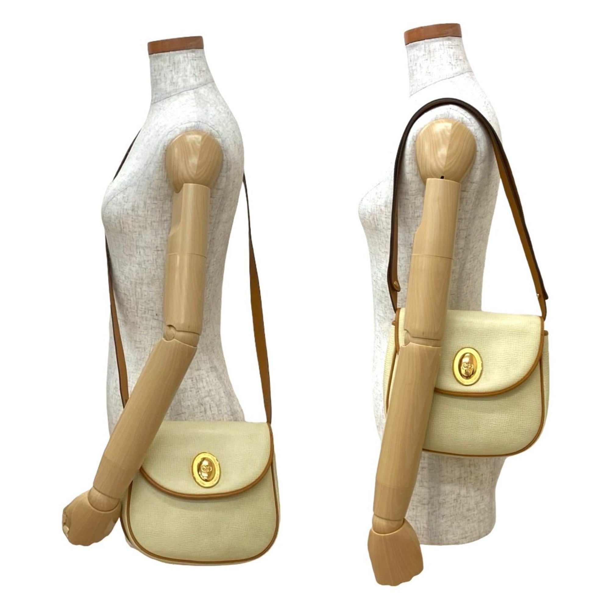 Christian Dior Brown White Leather Pochette Shoulder Bag  