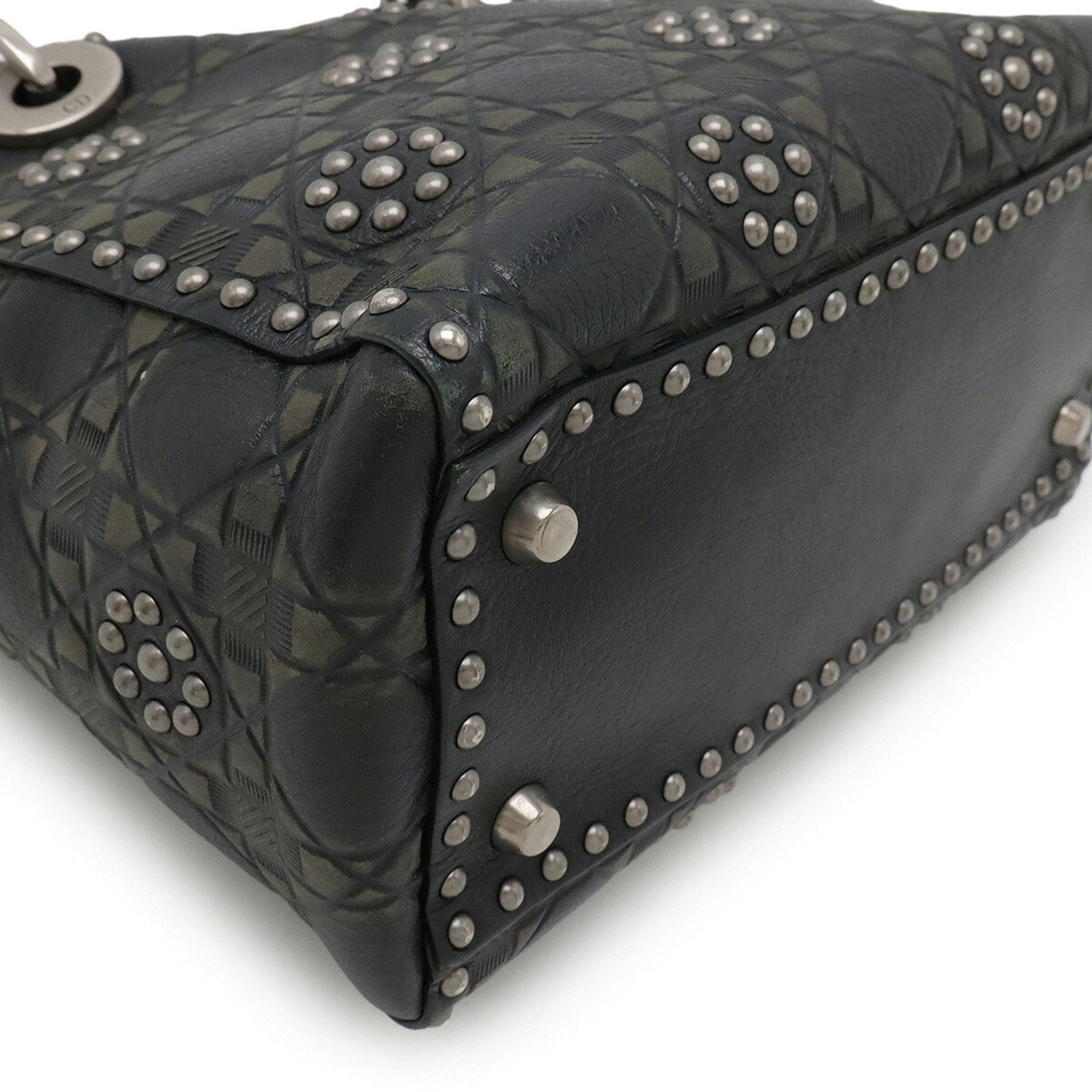Christian Dior Black Khaki Leather Handbag Shoulder Bag  