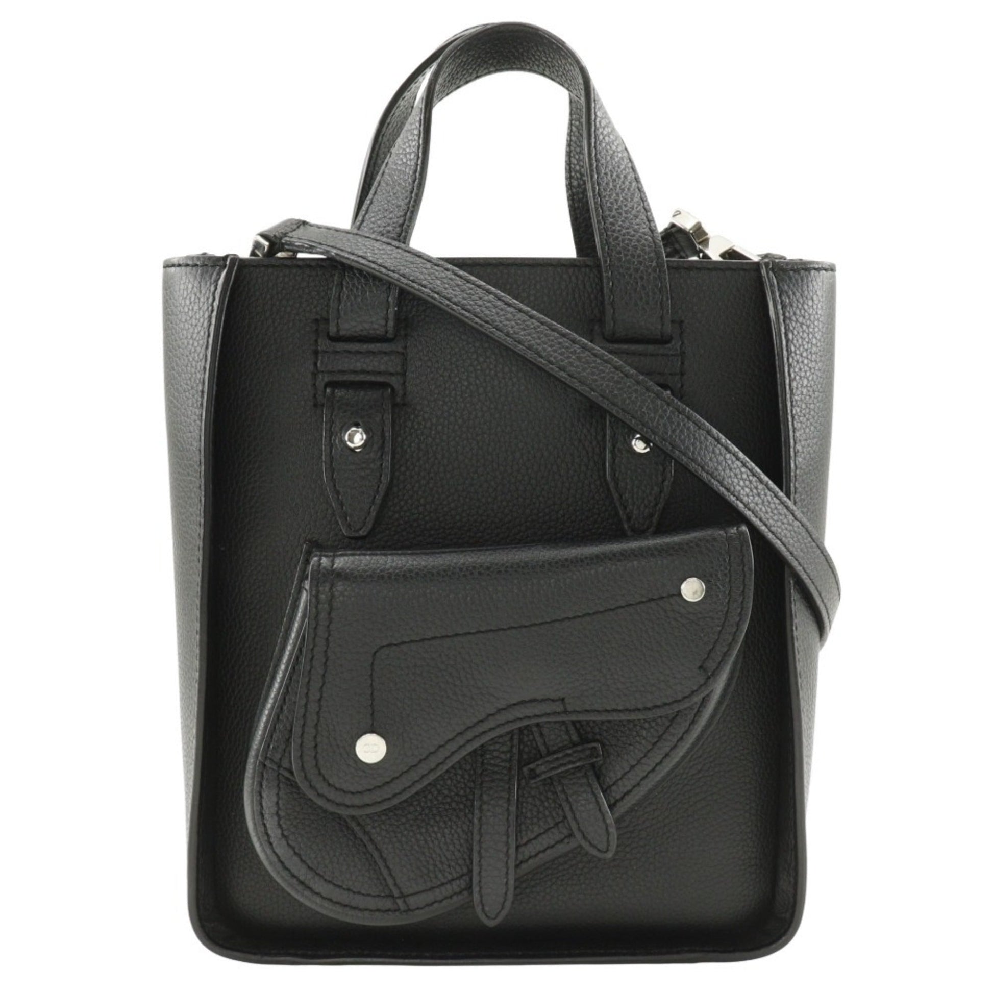 Christian Dior Black Leather Handbag Shoulder Bag Tote Bag  
