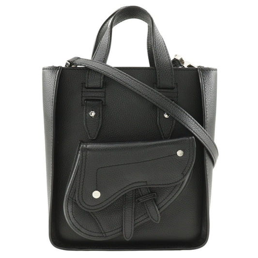 Christian Dior Black Leather Handbag Shoulder Bag Tote Bag  