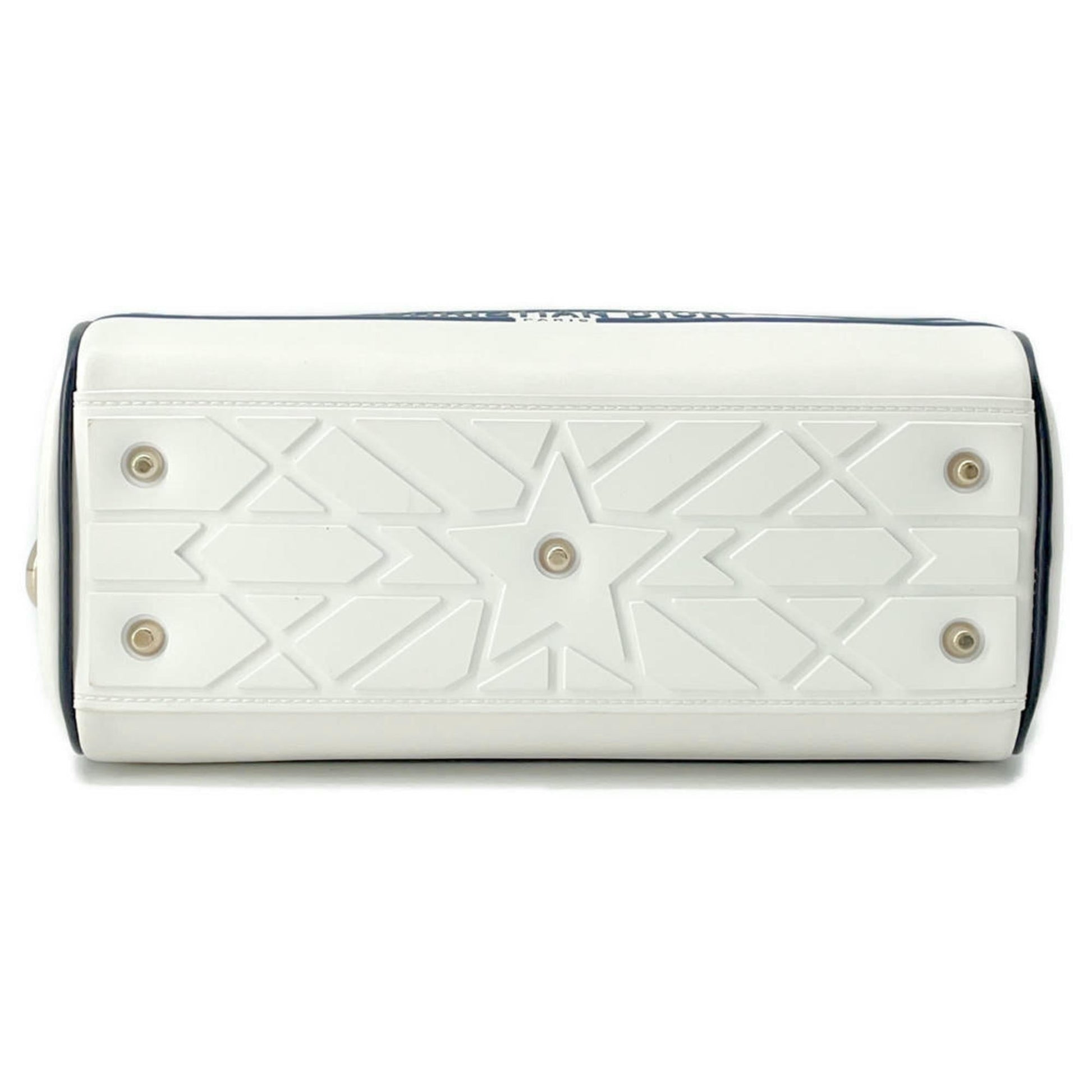 Christian Dior Navy White Leather Rubber Handbag  