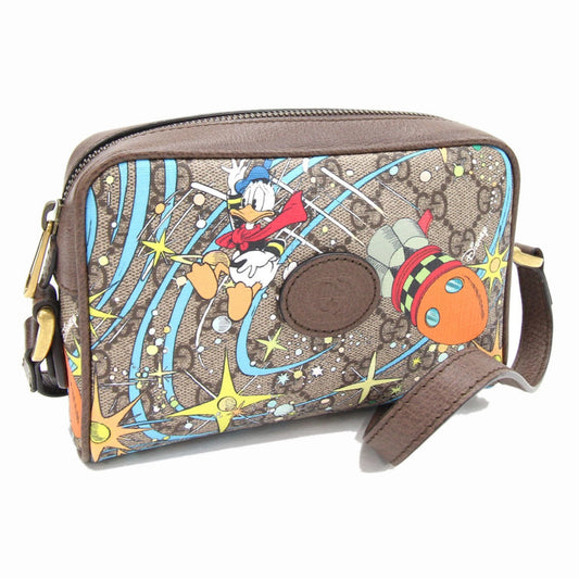 Gucci GG Supreme Brown Leather PVC Shoulder Bag