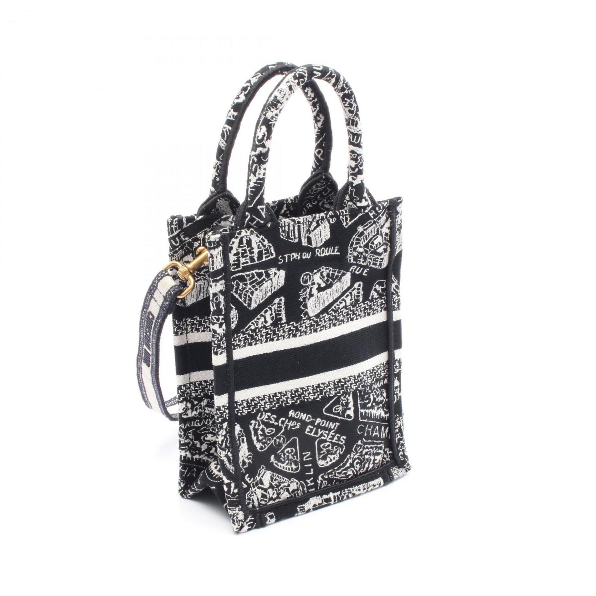 Christian Dior Black White Canvas Handbag Tote Bag  