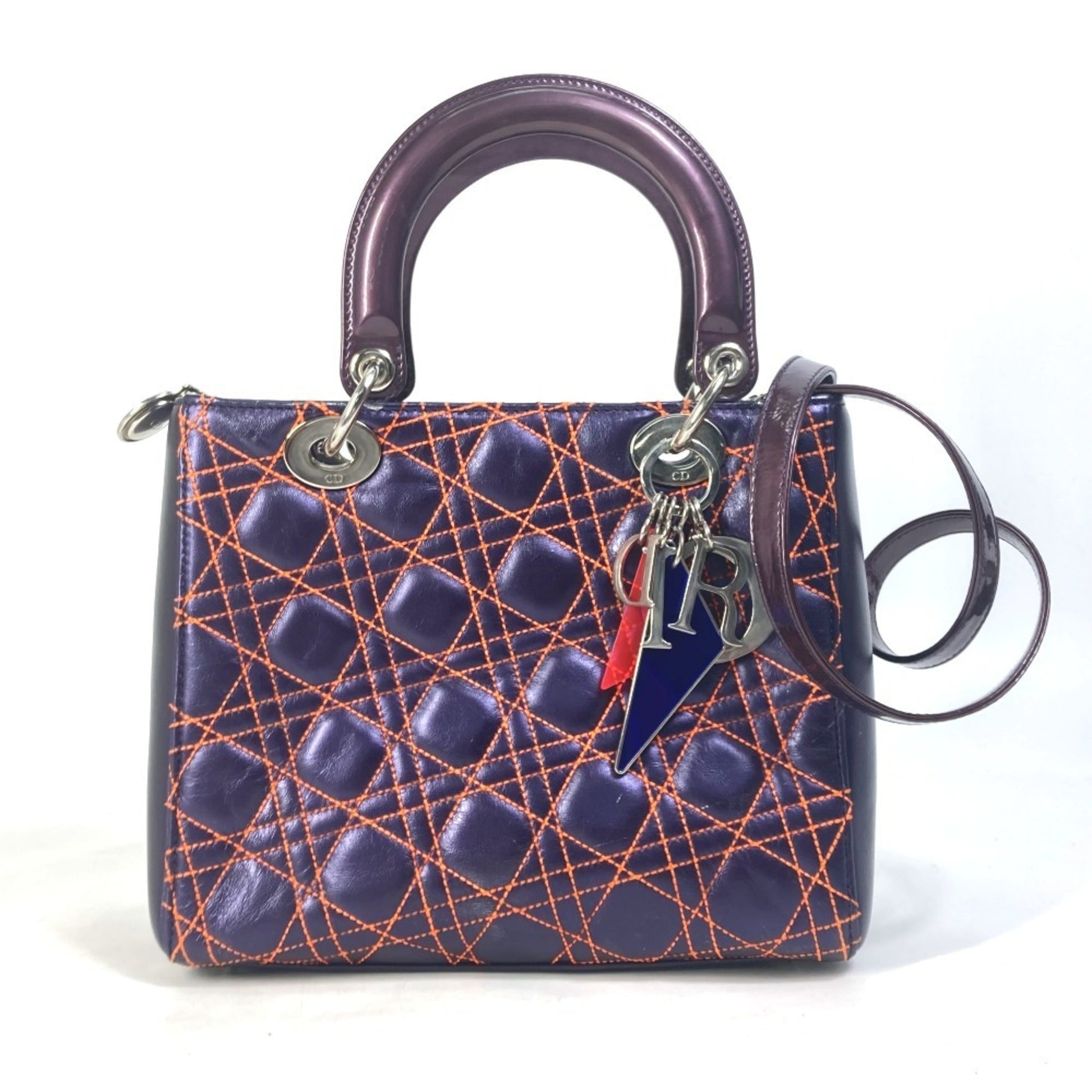 Christian Dior Orange Purple Leather Handbag Shoulder Bag  