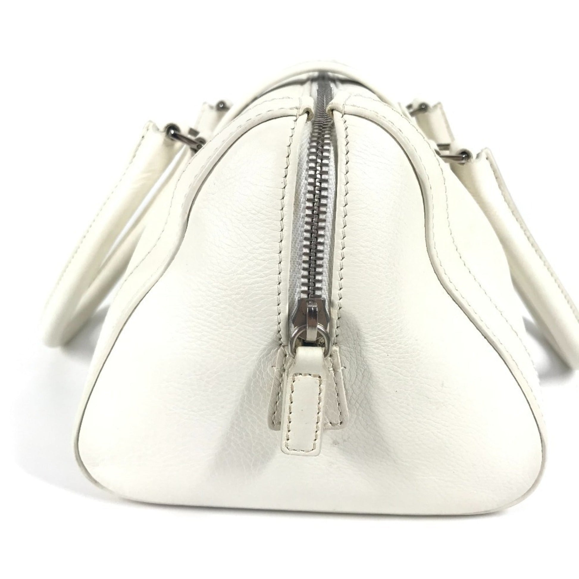 Christian Dior White Leather Boston Bag Handbag  