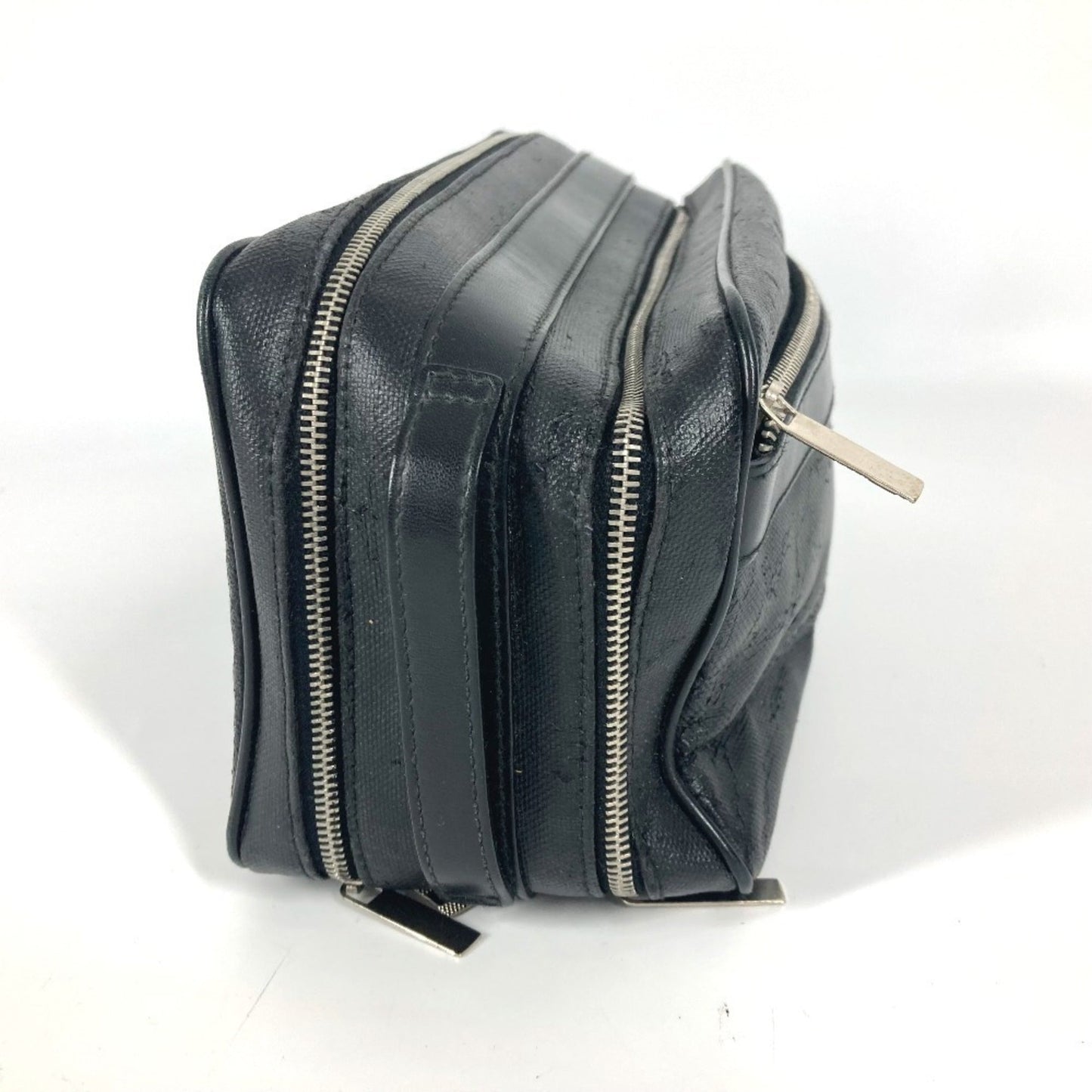 Christian Dior Black Leather Coated Canvas Clutch Bag Pouch  
