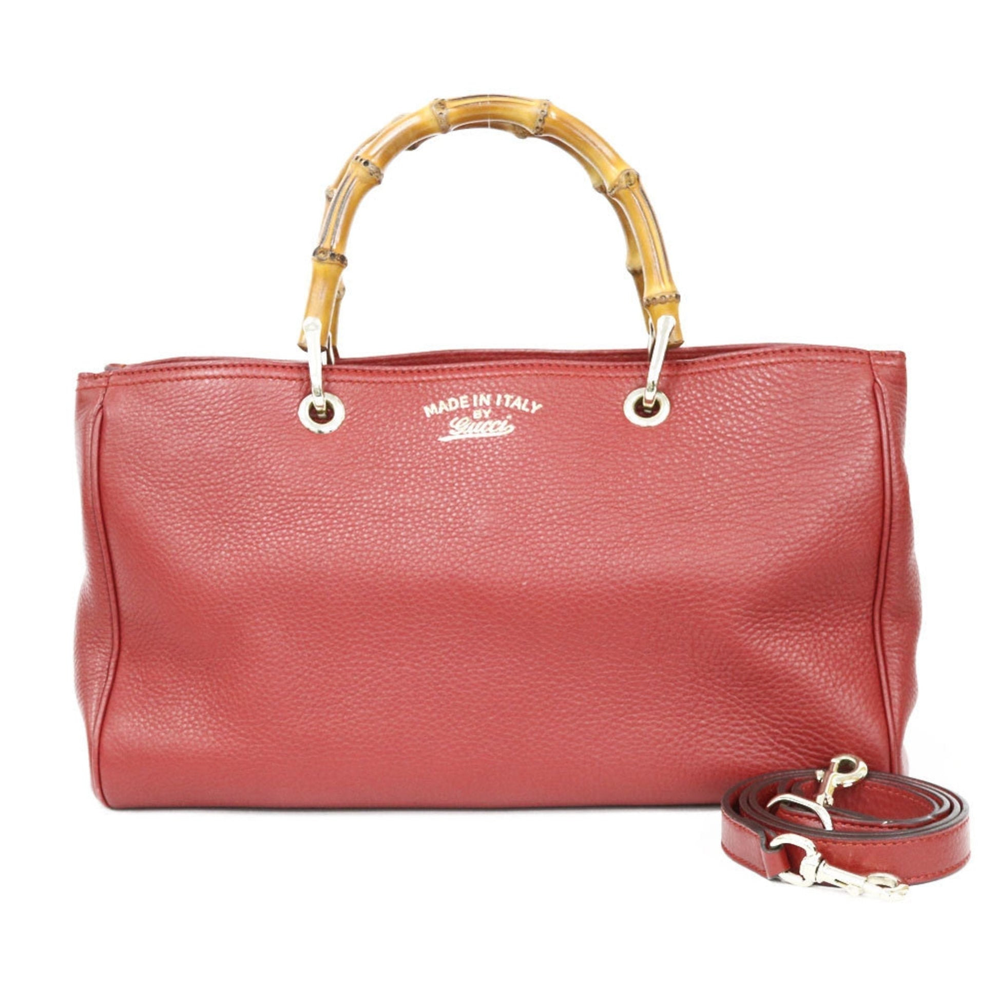 Gucci Bamboo Red Leather Shoulder Bag Style 1