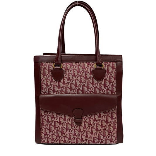 Christian Dior Red Color Canvas Leather Handbag Tote Bag  