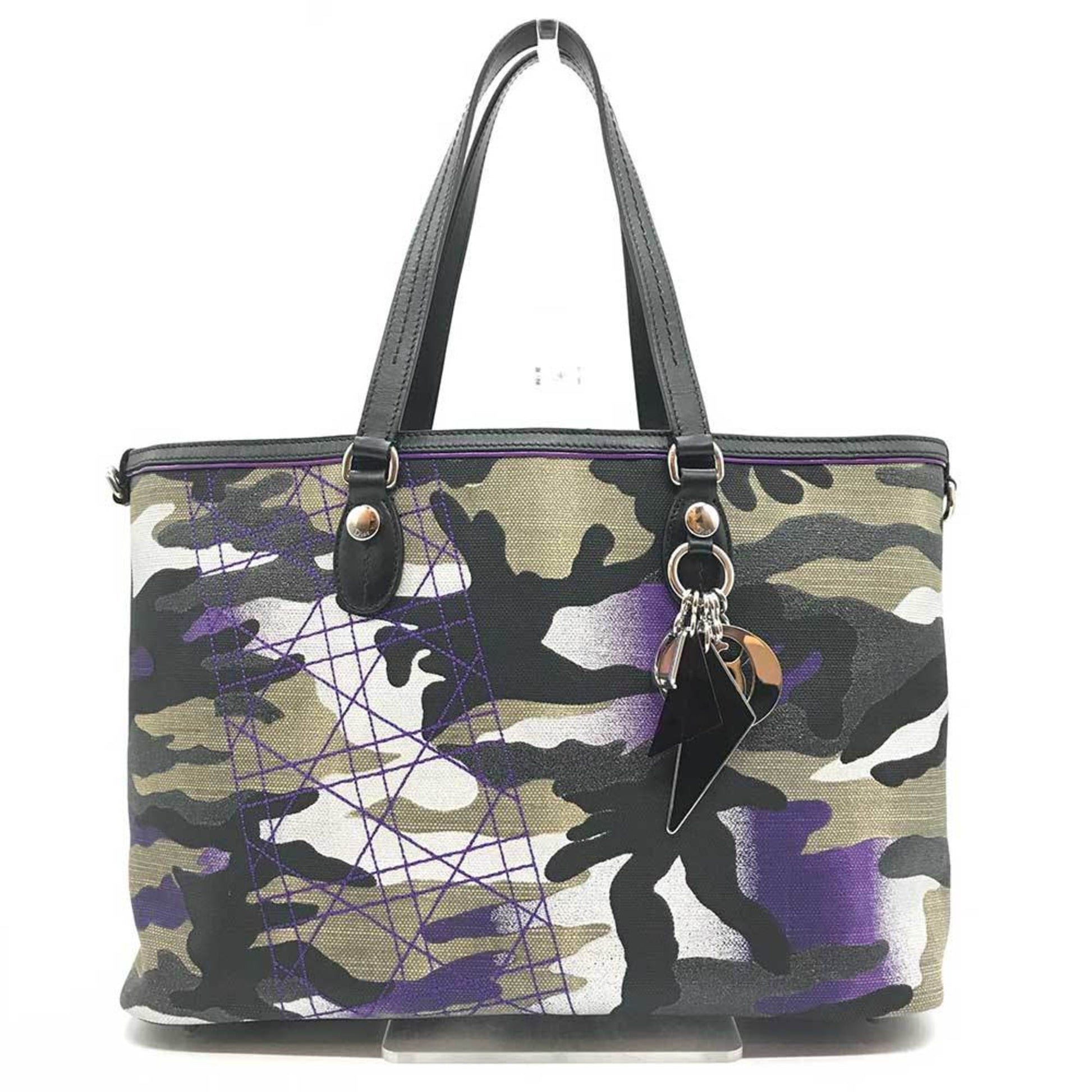 Christian Dior Camouflage Multi-Color Canvas Leather Tote Bag  