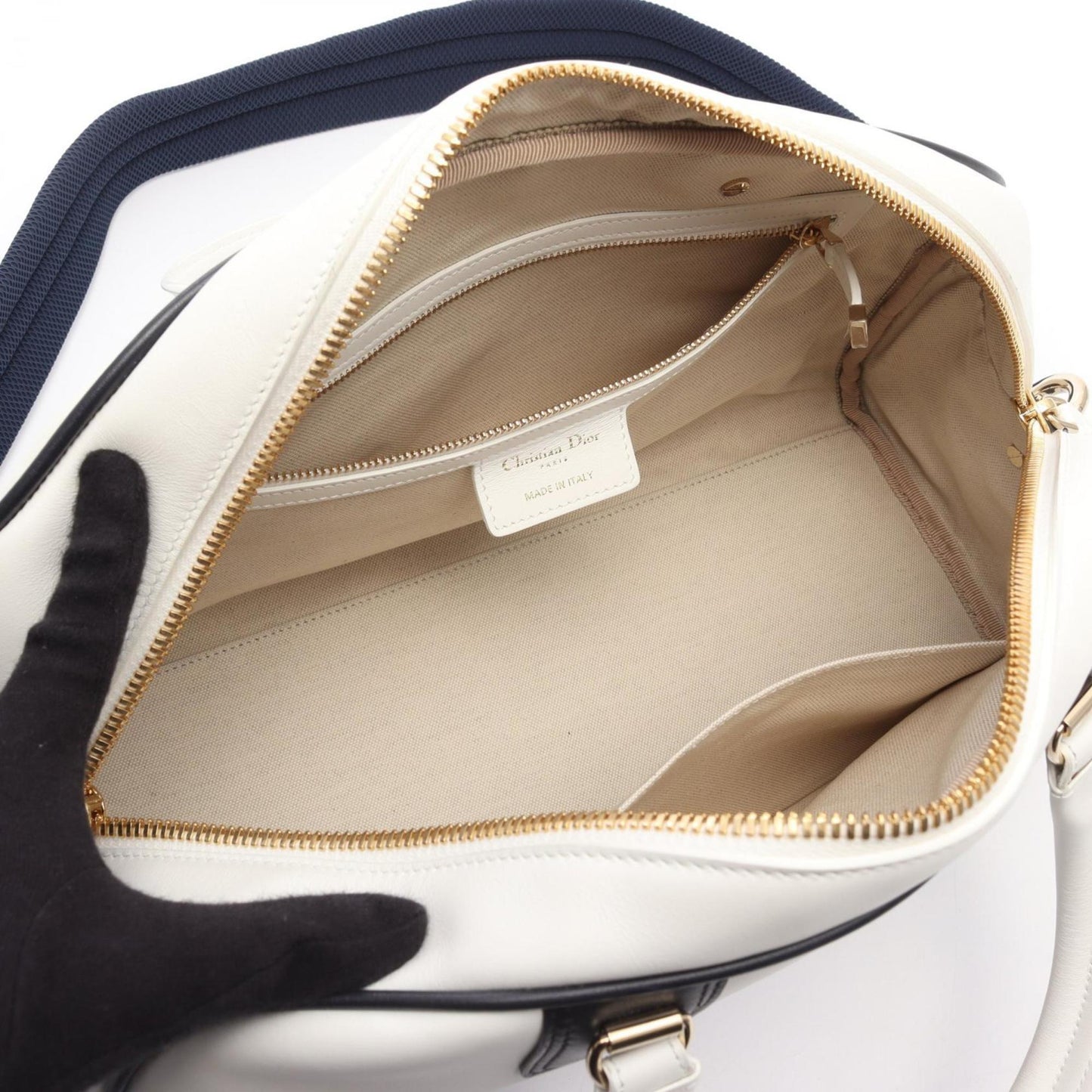 Christian Dior Black White Leather Handbag  