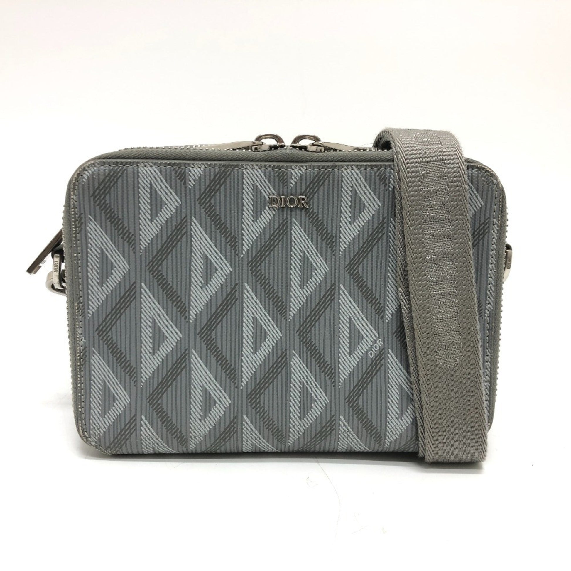 Christian Dior Gray Coated Canvas Leather Pochette Shoulder Bag  