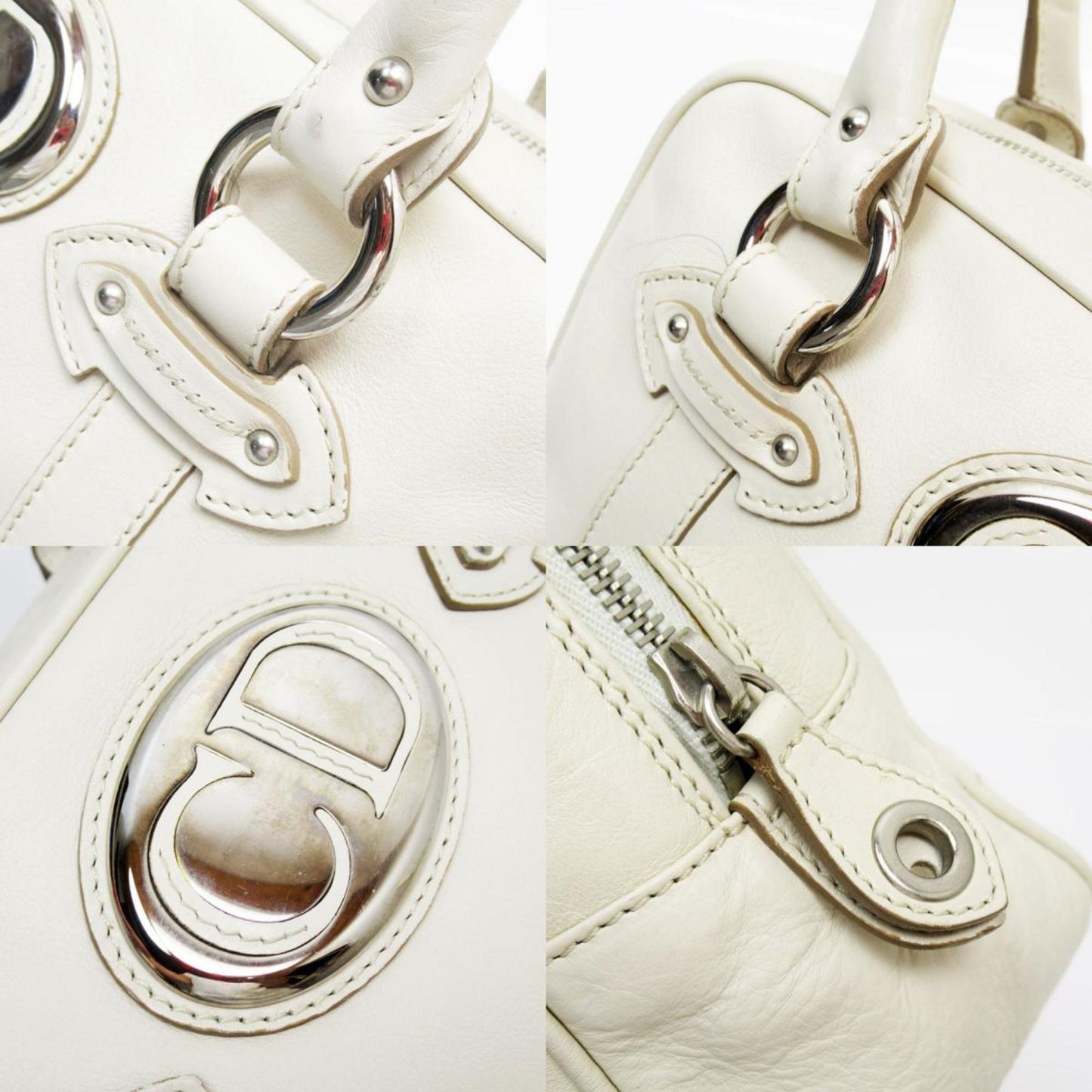 Christian Dior Ivory Leather Handbag  