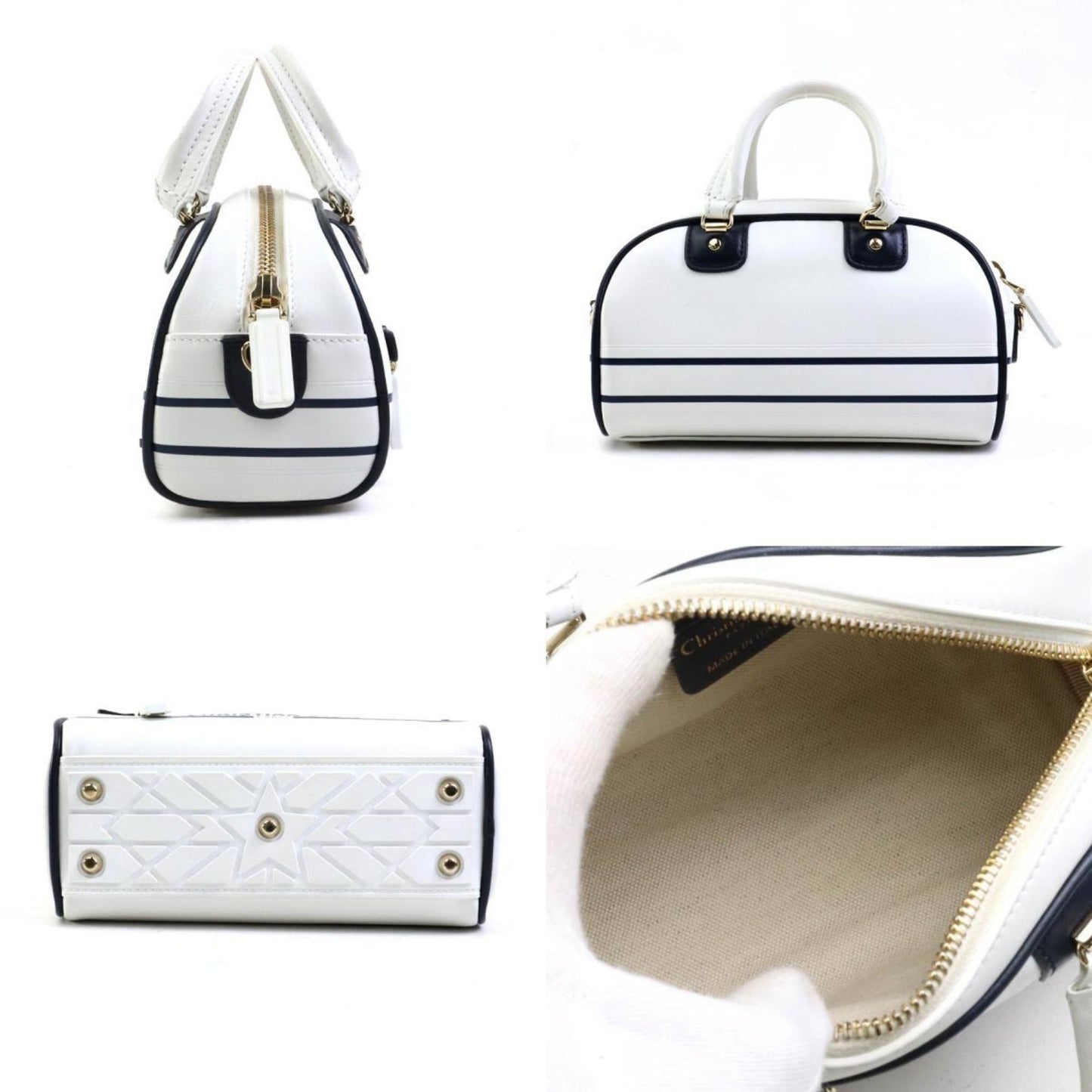 Christian Dior Navy White Leather Shoulder Bag  