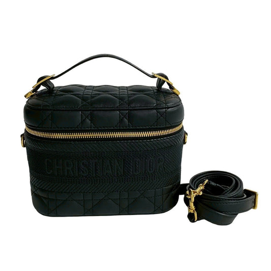 Christian Dior Black Leather Handbag Shoulder Bag Vanity Bag  