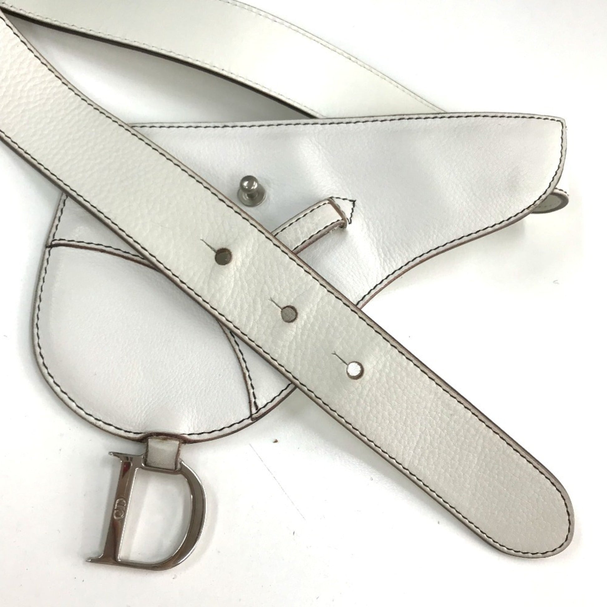 Christian Dior White Leather Fanny Pack Pouch Saddle Bag  