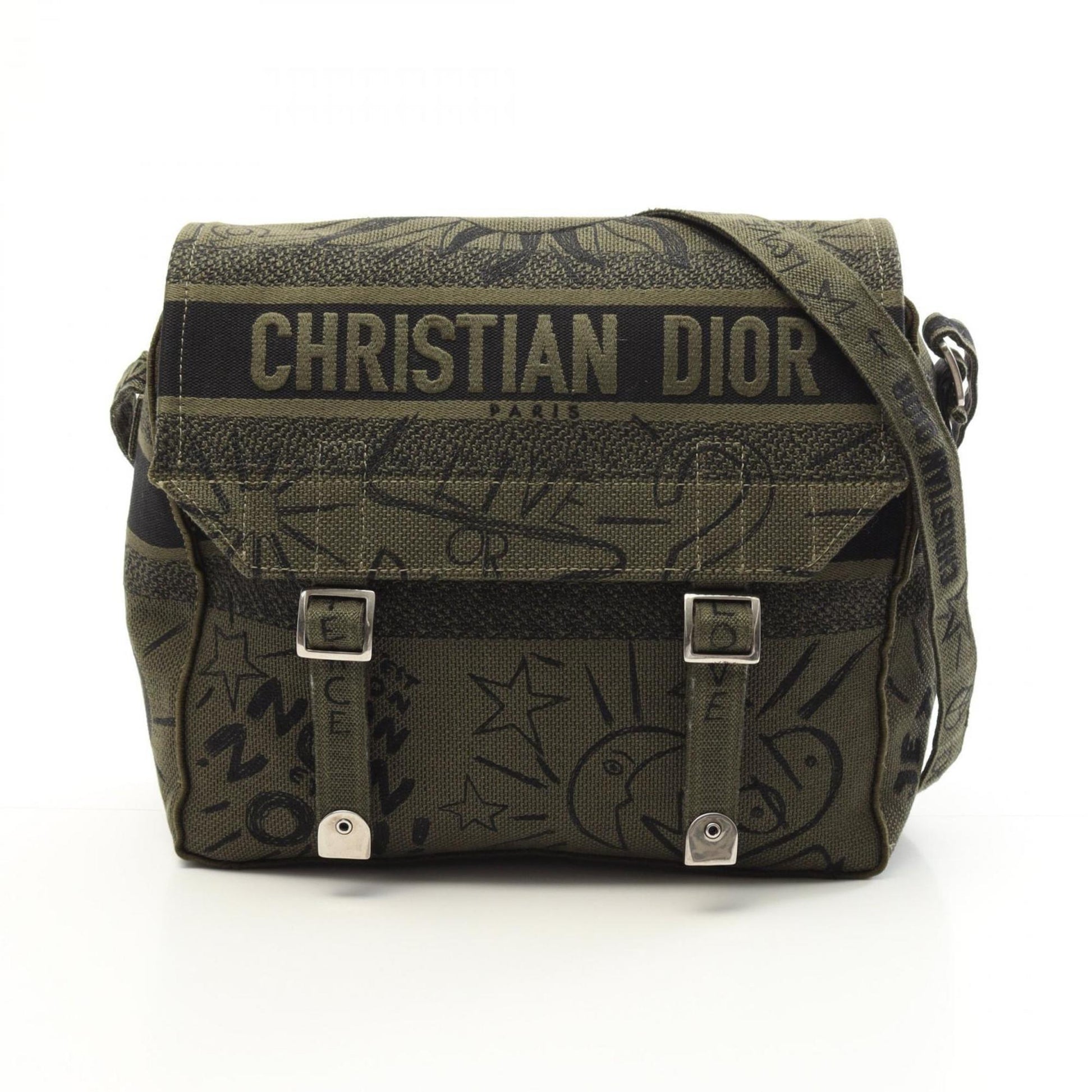 Christian Dior Khaki Canvas Shoulder Bag  