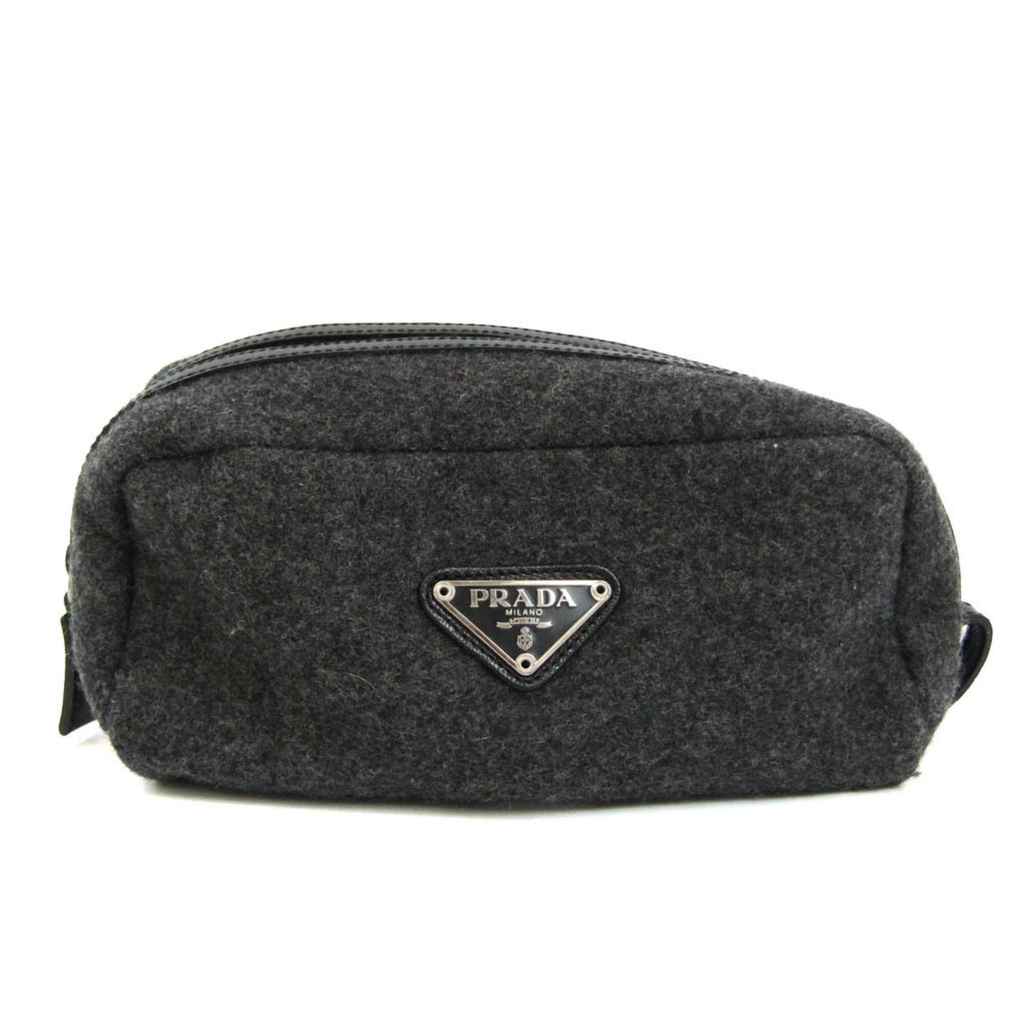 Prada Women,Men Leather,Felt Pouch Black,Dark Gray Luxury Handbag