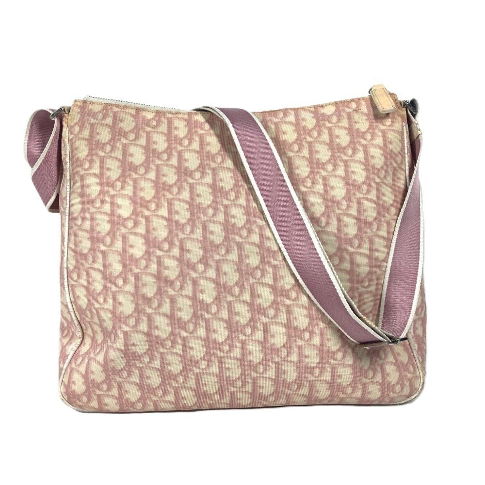 Christian Dior Trotter Pink White Pvc Leather Shoulder Bag  