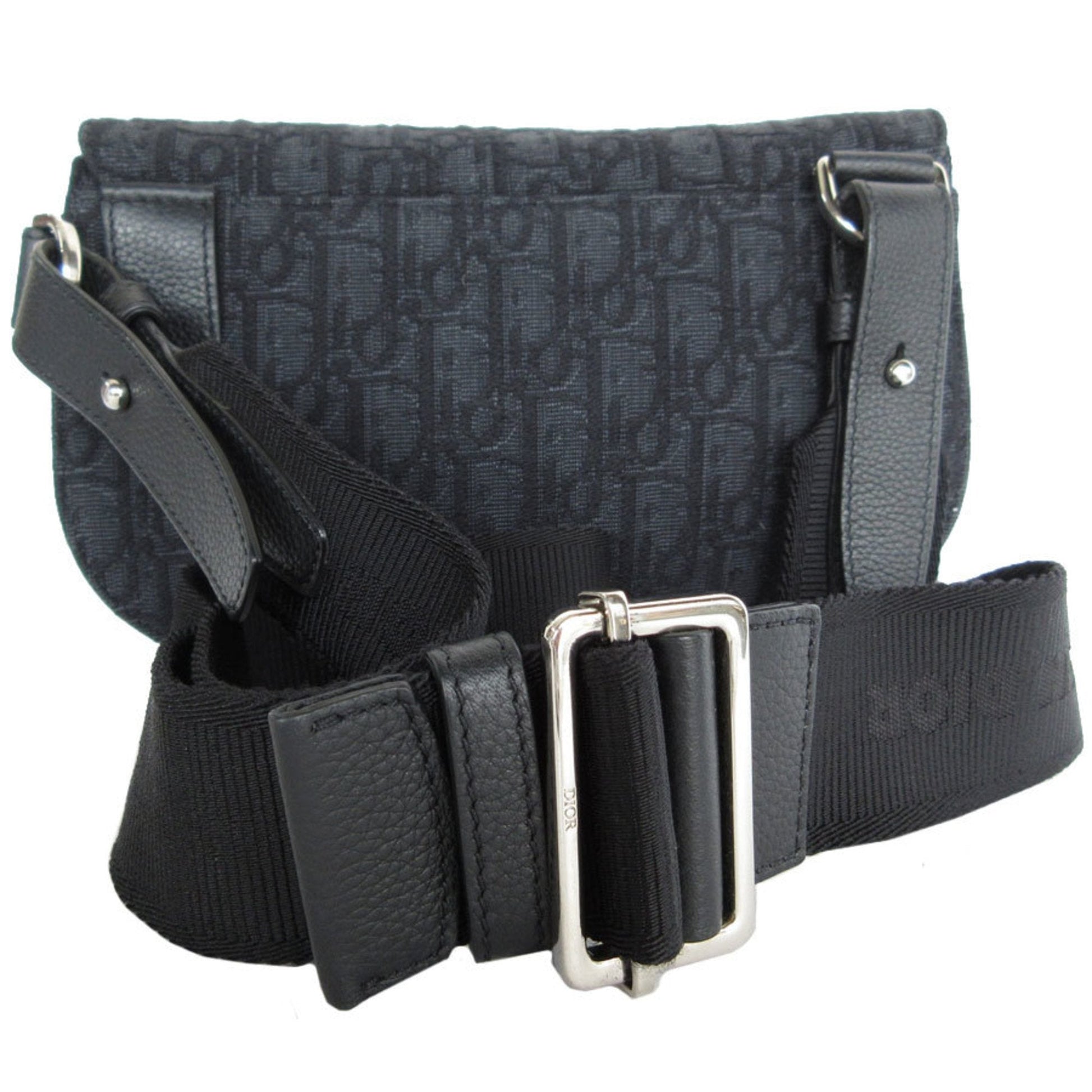 Christian Dior Black Canvas Leather Sling Bag  