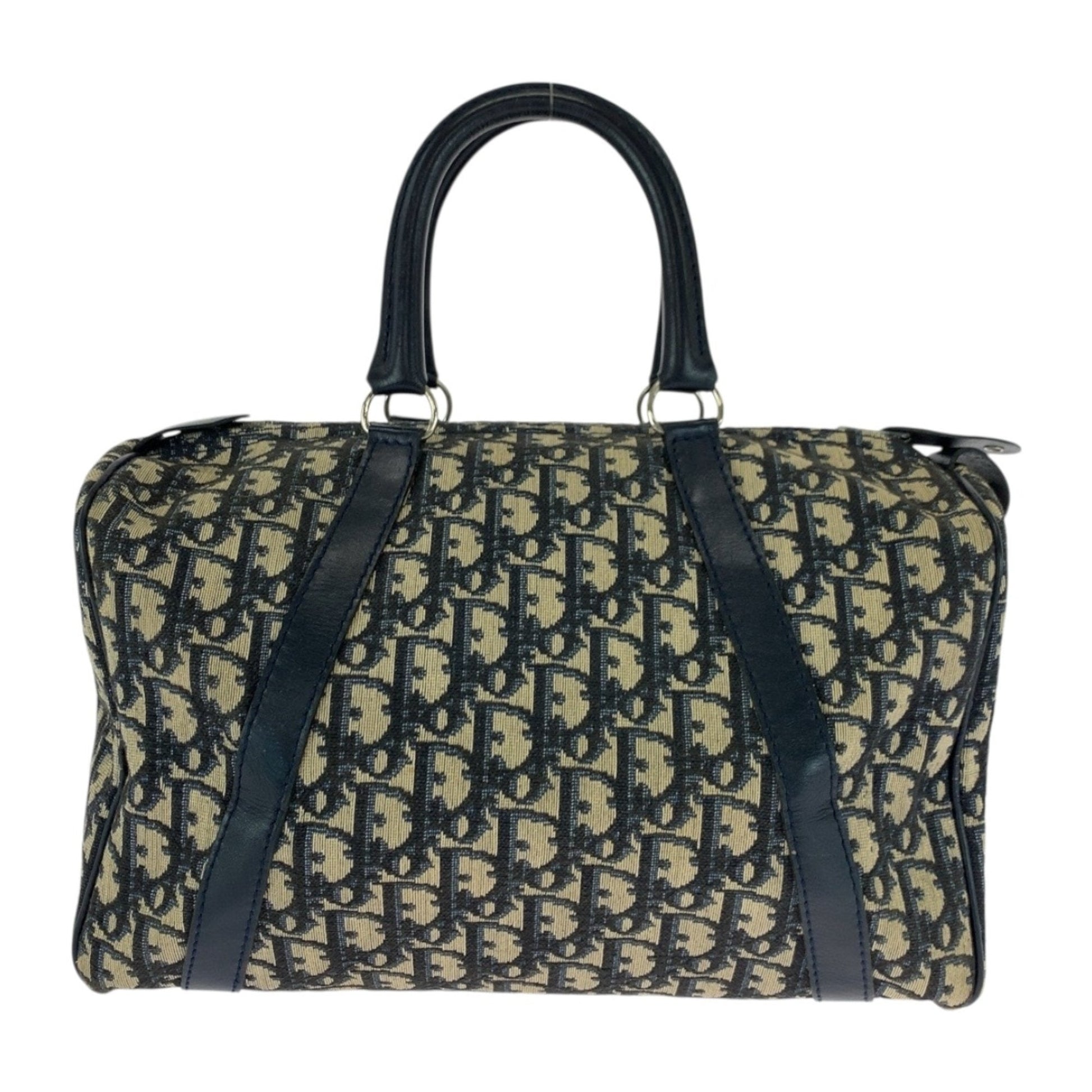 Christian Dior Ivory Navy Canvas Boston Bag Handbag  