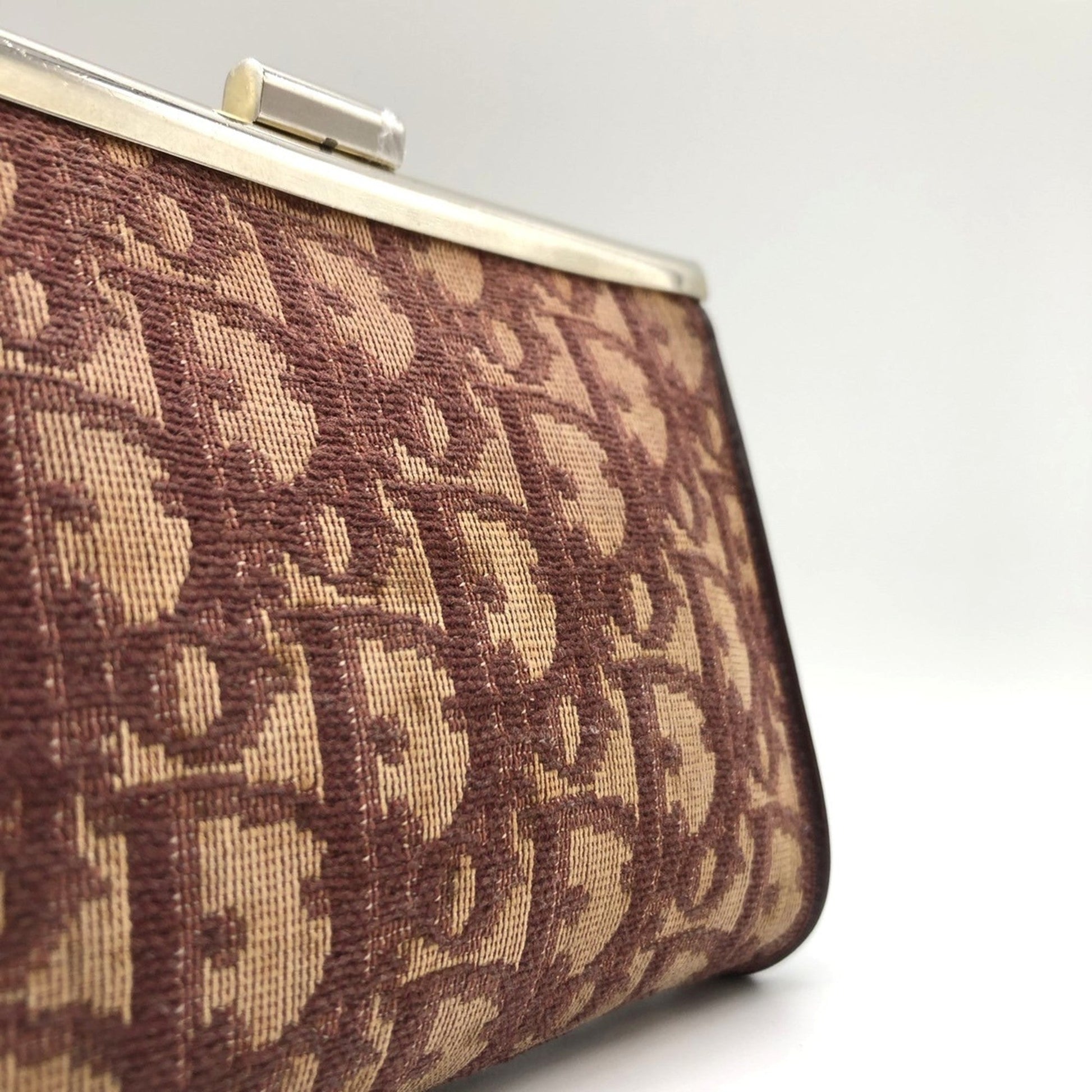 Christian Dior Beige Red Color Canvas Pouch  