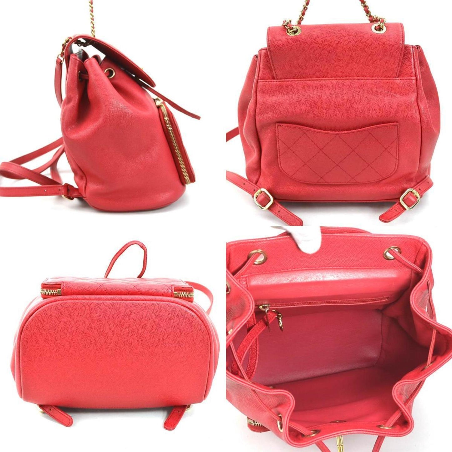 CHANEL Backpack Caviar Skin Leather Pink Red Gold Women s a0373