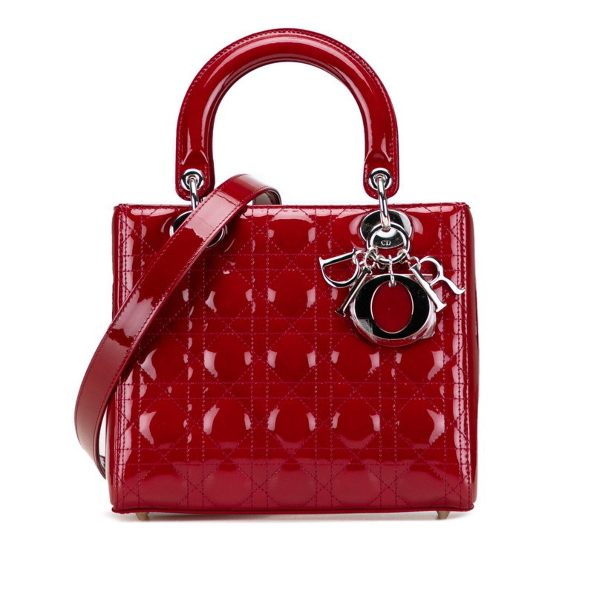 Christian Dior Lady Dior Red Color Patent Leather Handbag Shoulder Bag  
