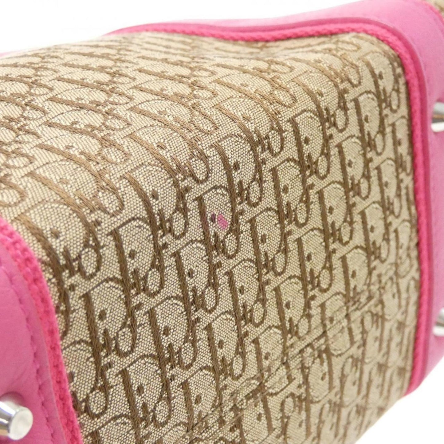 Christian Dior Beige Pink Canvas Shoulder Bag  