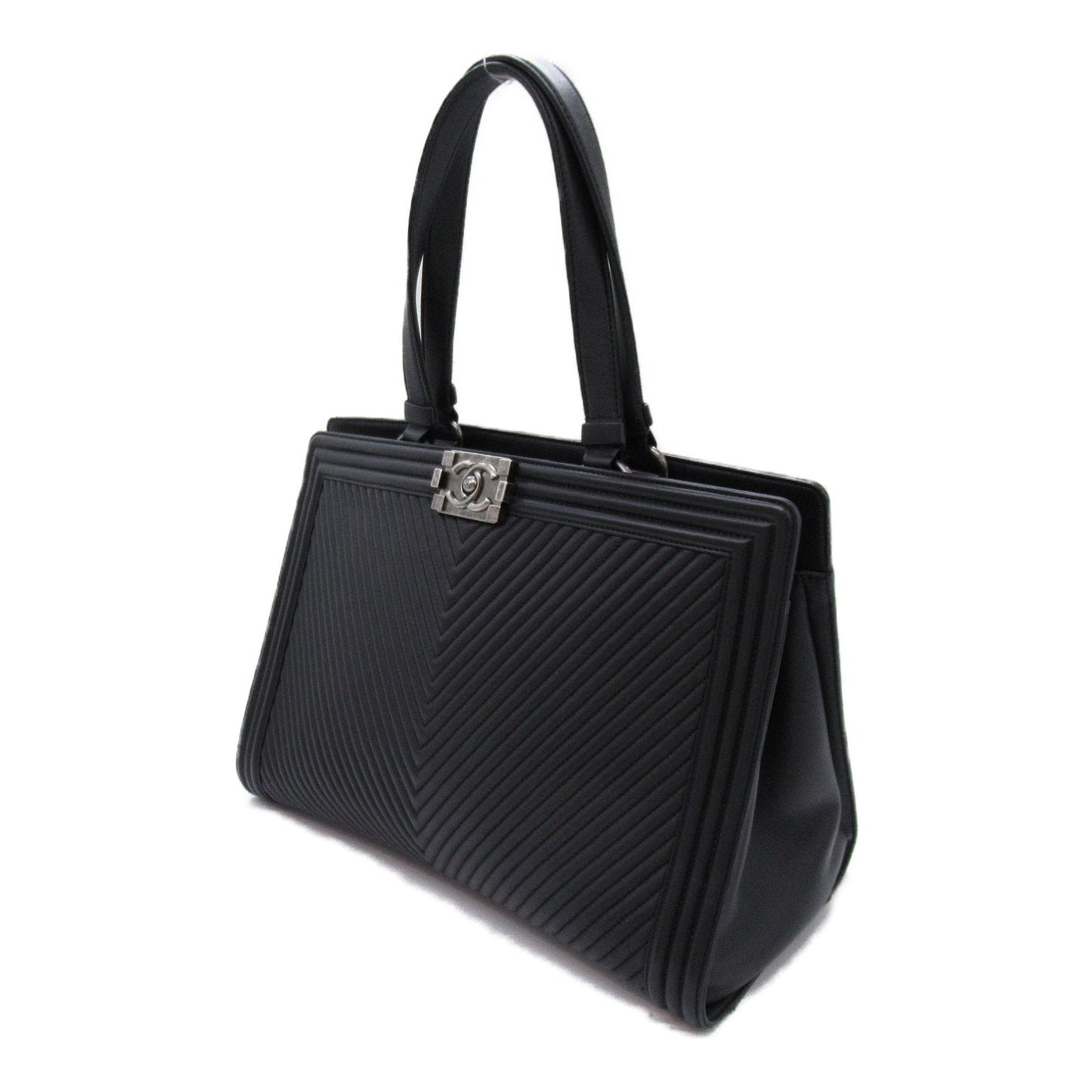 CHANEL Boy Chanel V stitch Tote Bag Black Lambskin sheep leather