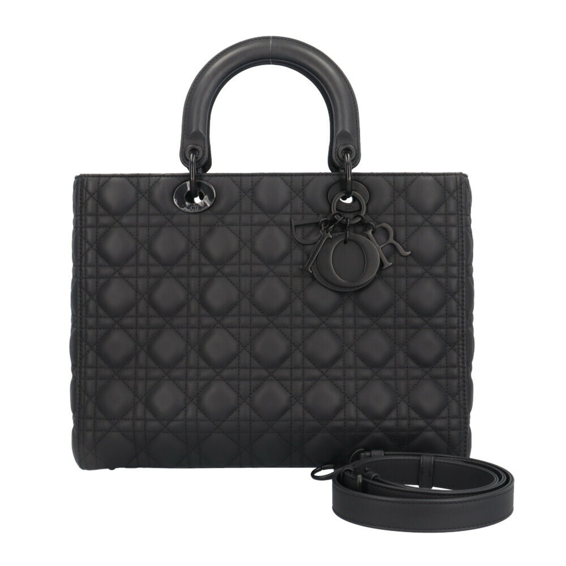 Christian Dior Lady Dior Black Leather Shoulder Bag  