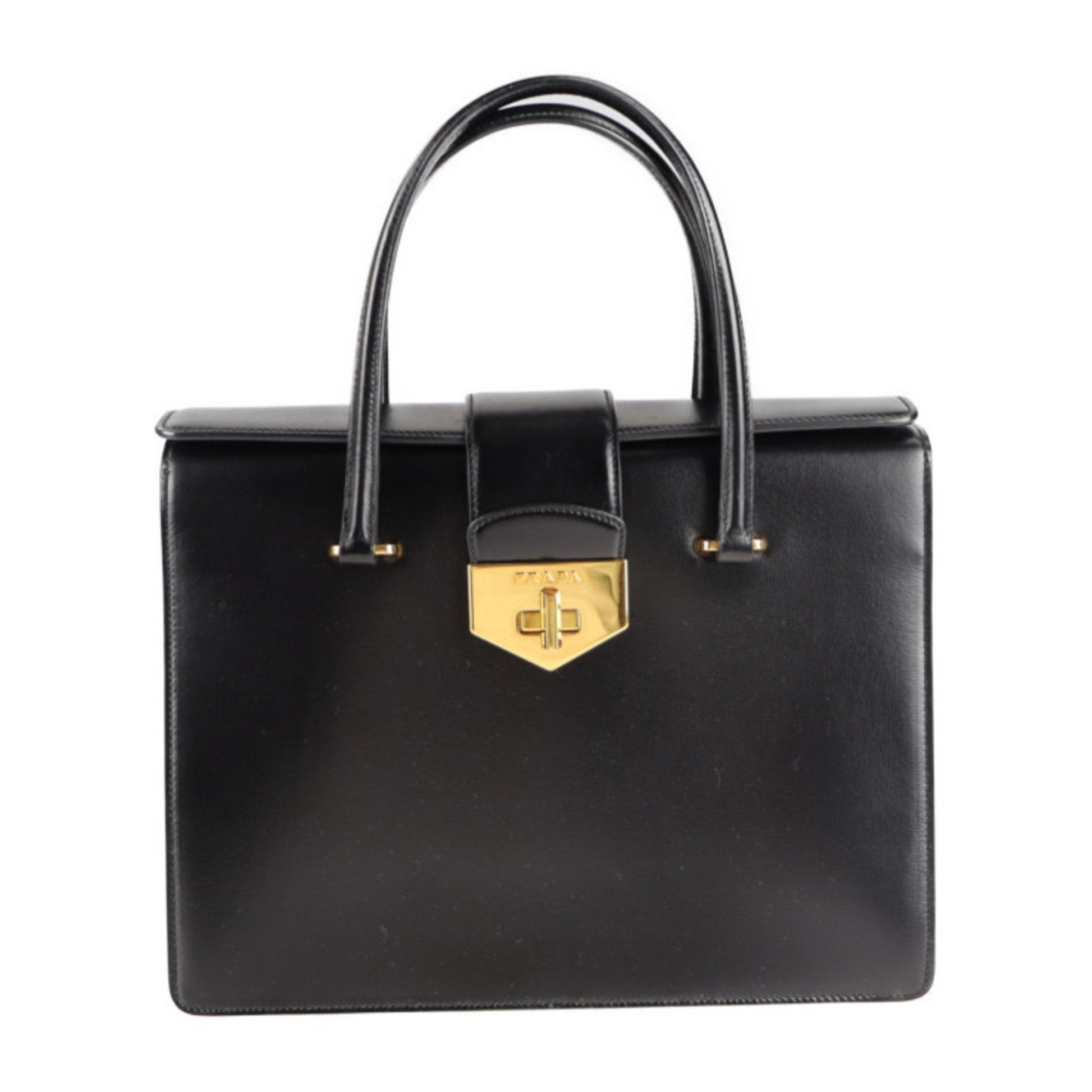 Prada turn lock handBag box calf black yellow