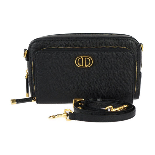 Christian Dior Black Leather Clutch Bag Handbag Pochette Pouch Shoulder Bag  