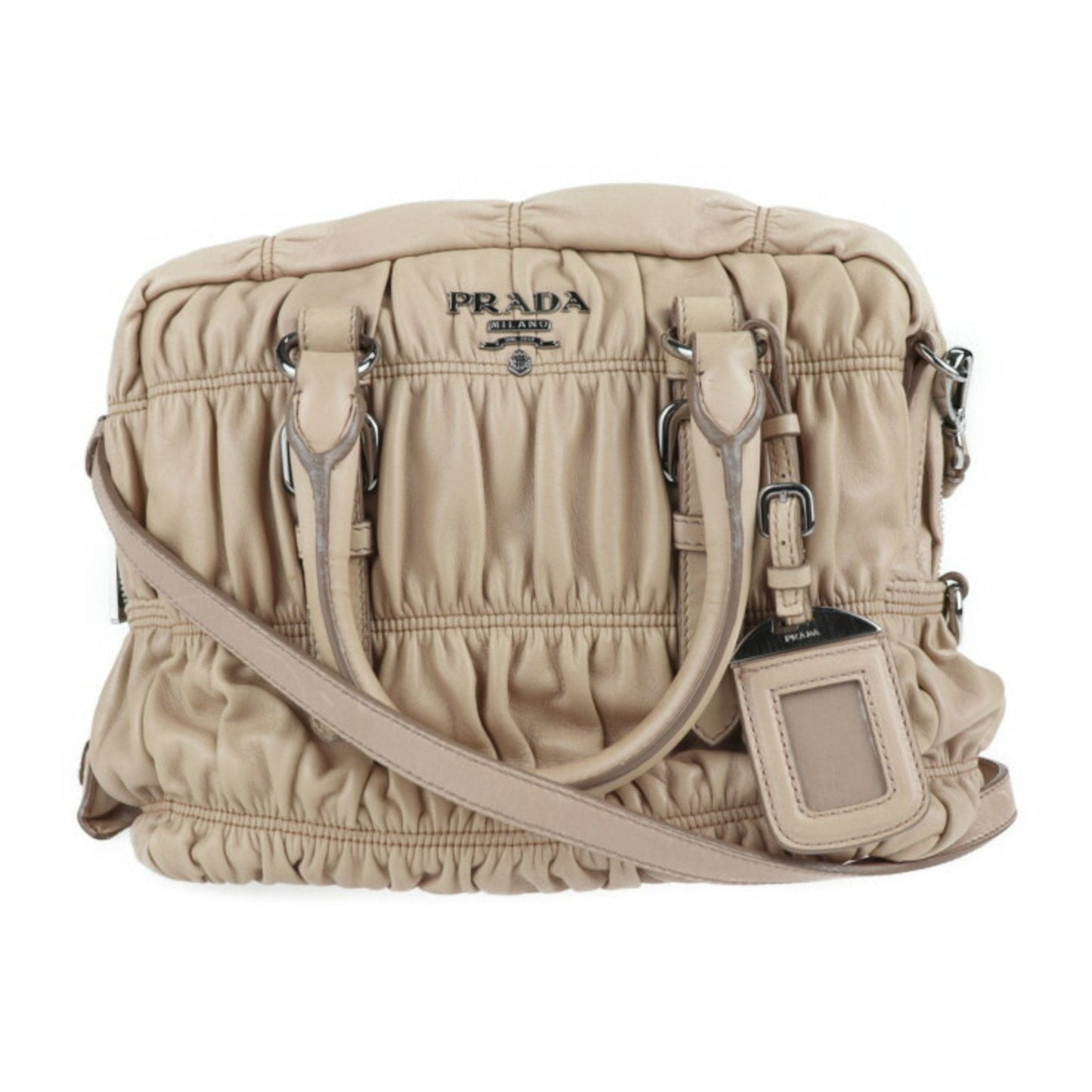 Prada handBag nappa leather CAMMEO beige 2WAY shoulder Bag tote gather