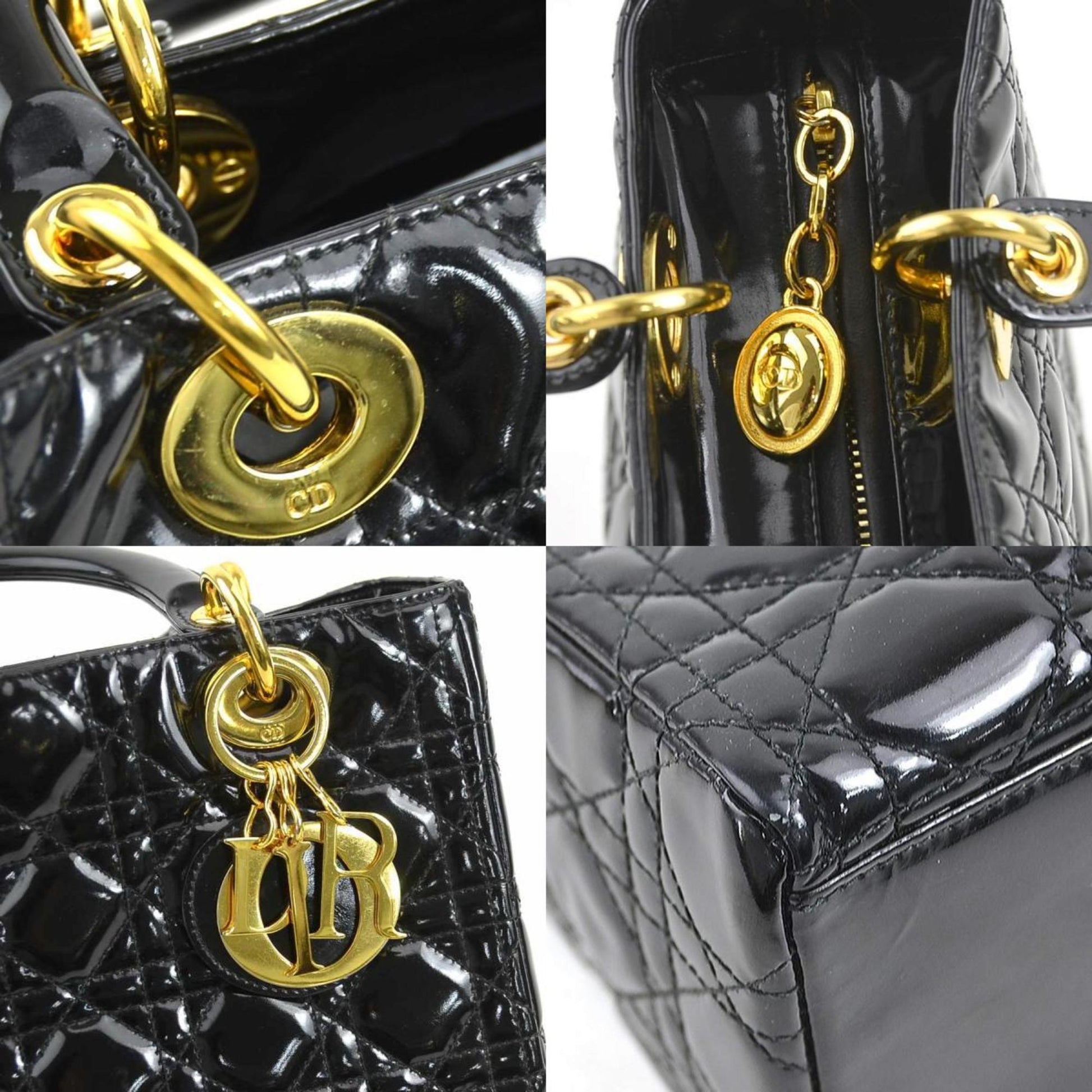 Christian Dior Black Patent Leather Handbag Shoulder Bag  