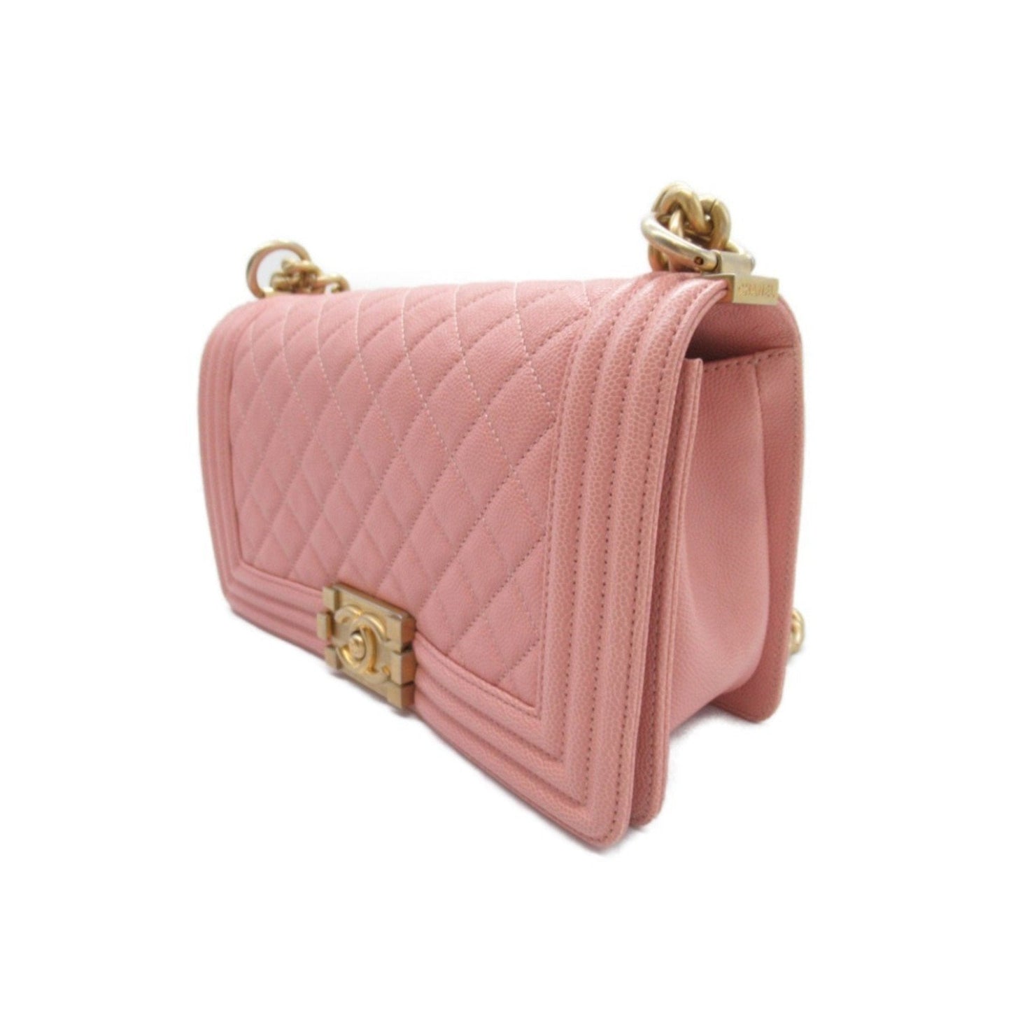 CHANEL Boy Chanel Chain Shoulder Bag Caviar Skin Grained Calf Women s Pink