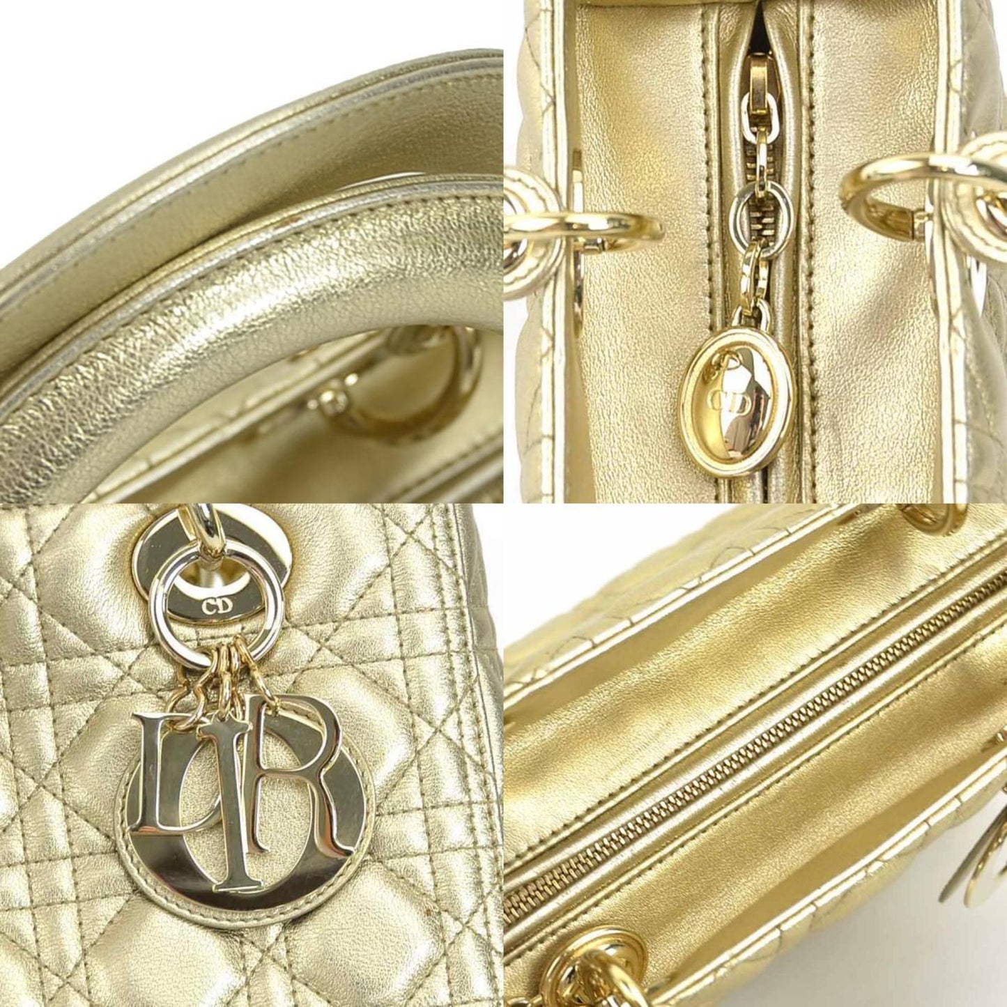 Christian Dior Gold Leather Handbag Shoulder Bag  