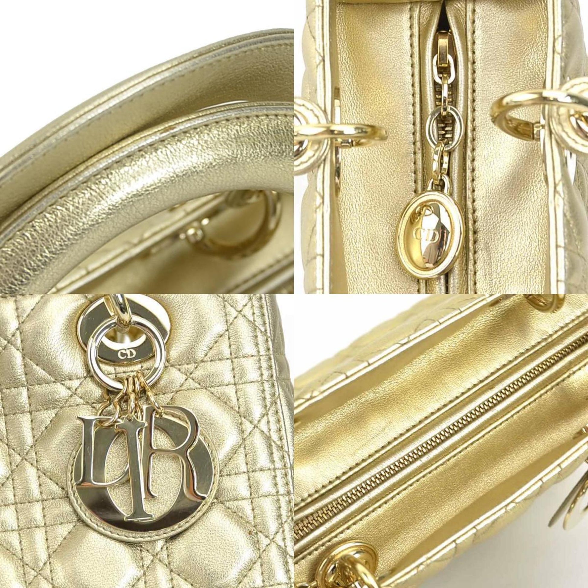 Christian Dior Gold Leather Handbag Shoulder Bag  