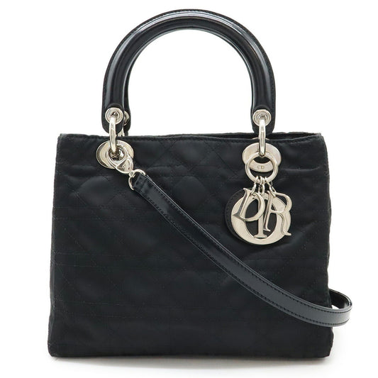 Christian Dior Black Nylon Leather Handbag Tote Bag  